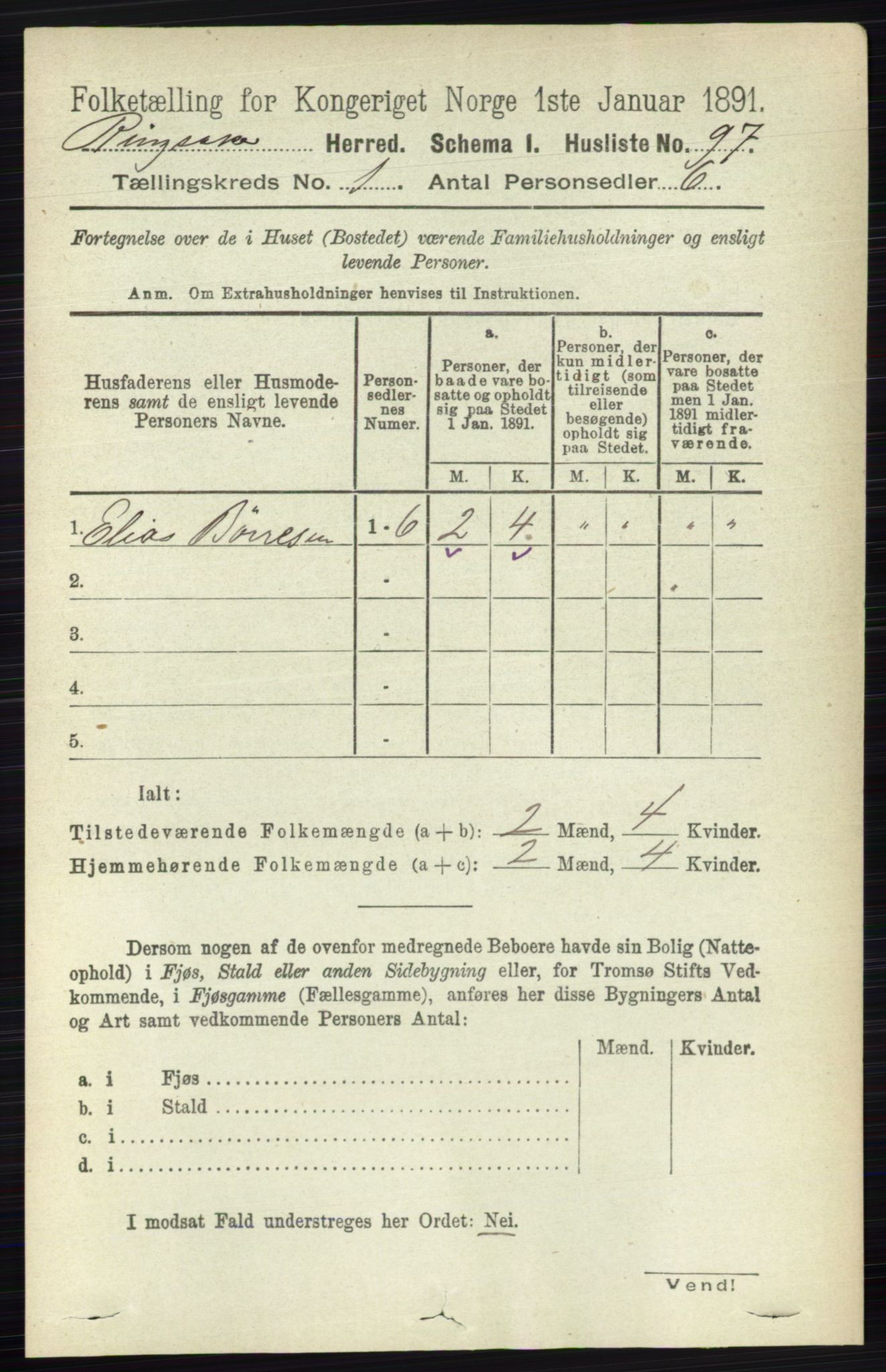 RA, 1891 census for 0412 Ringsaker, 1891, p. 163