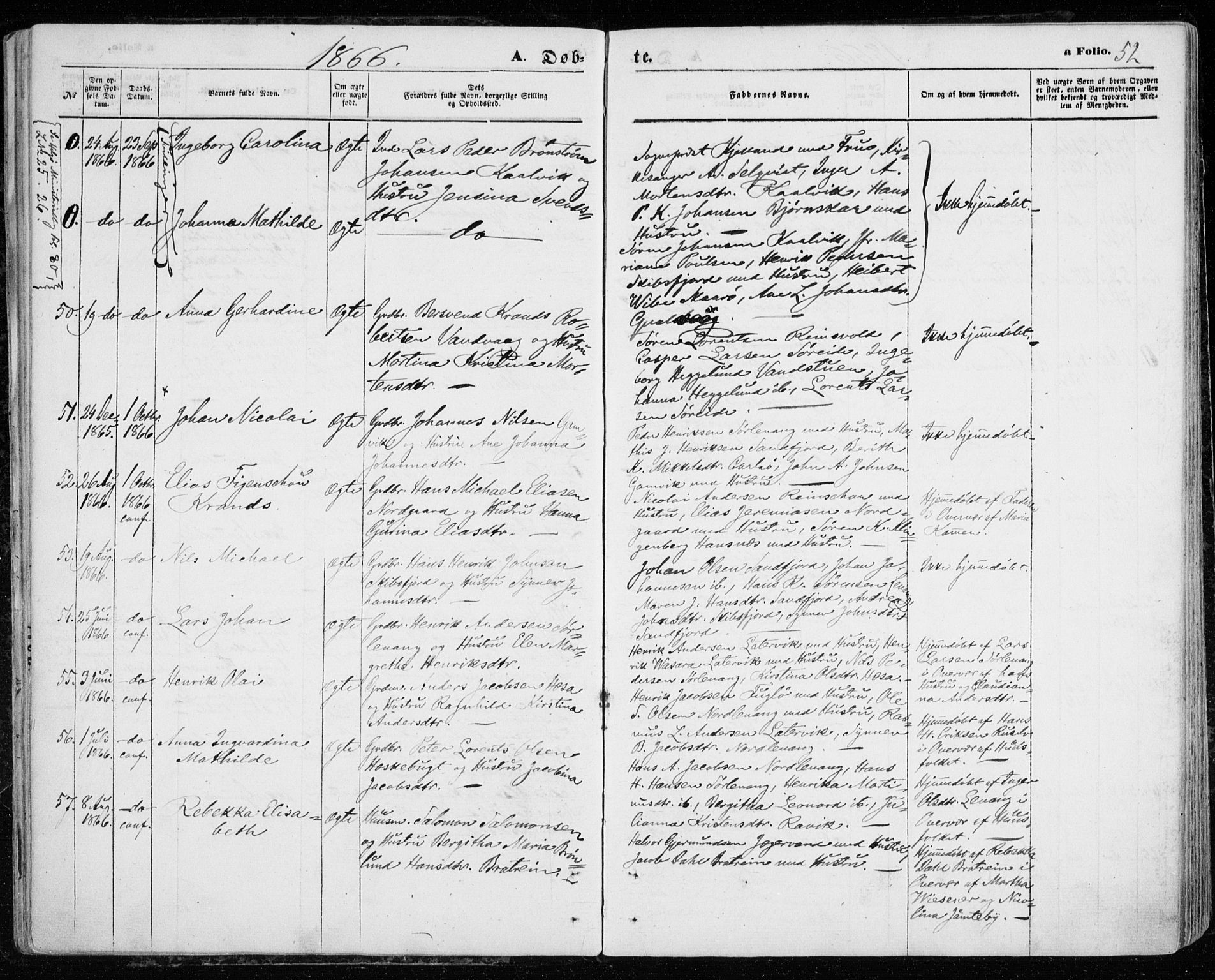 Karlsøy sokneprestembete, SATØ/S-1299/H/Ha/Haa/L0004kirke: Parish register (official) no. 4, 1861-1871, p. 52
