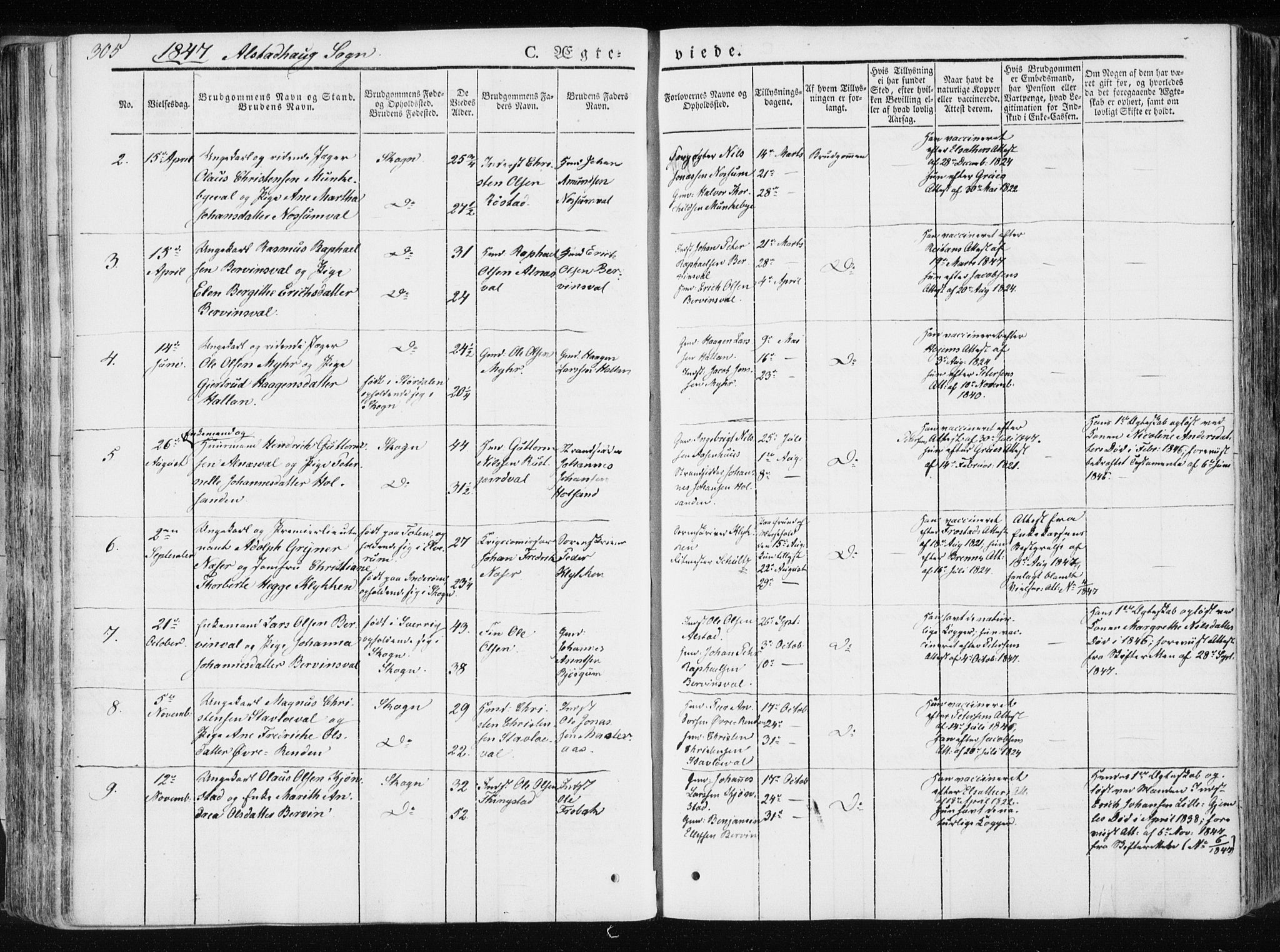 Ministerialprotokoller, klokkerbøker og fødselsregistre - Nord-Trøndelag, SAT/A-1458/717/L0154: Parish register (official) no. 717A06 /1, 1836-1849, p. 305