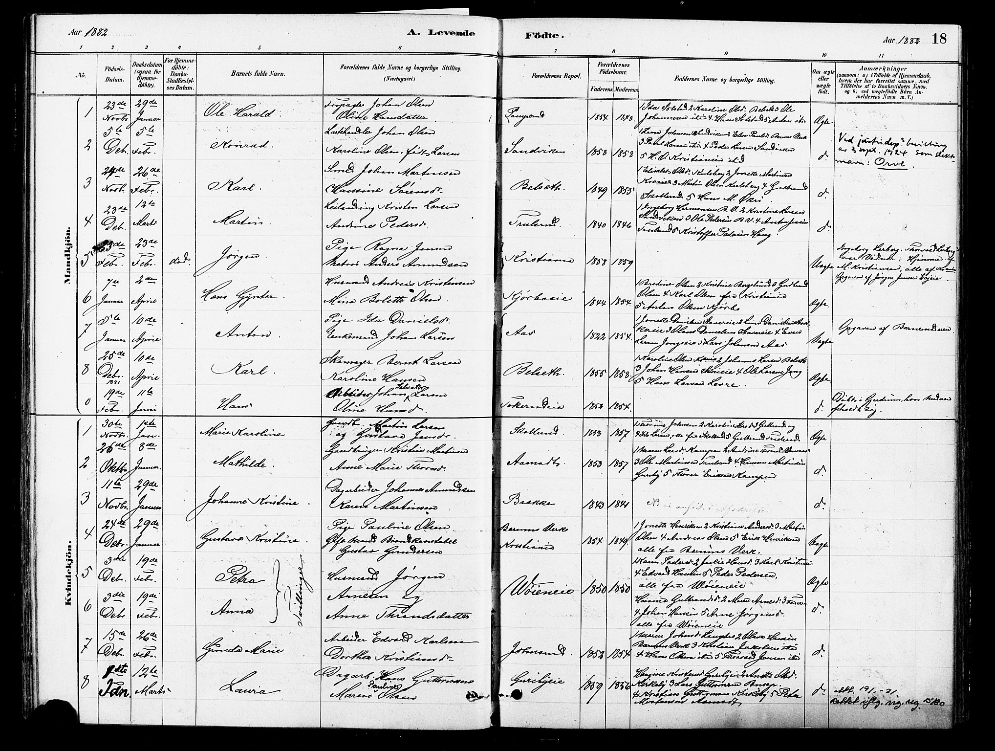 Asker prestekontor Kirkebøker, SAO/A-10256a/F/Fb/L0001: Parish register (official) no. II 1, 1879-1895, p. 18