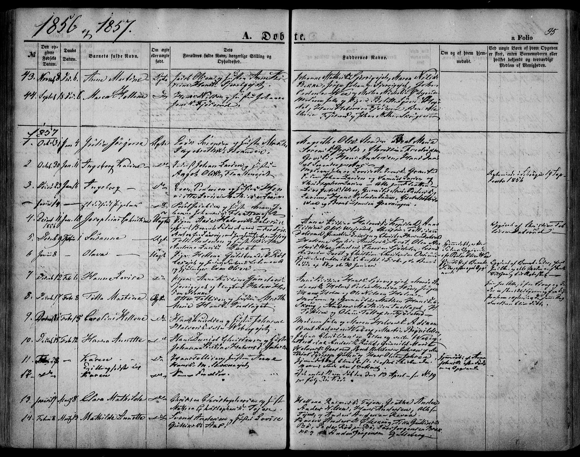 Sande Kirkebøker, SAKO/A-53/F/Fa/L0004: Parish register (official) no. 4, 1847-1864, p. 95