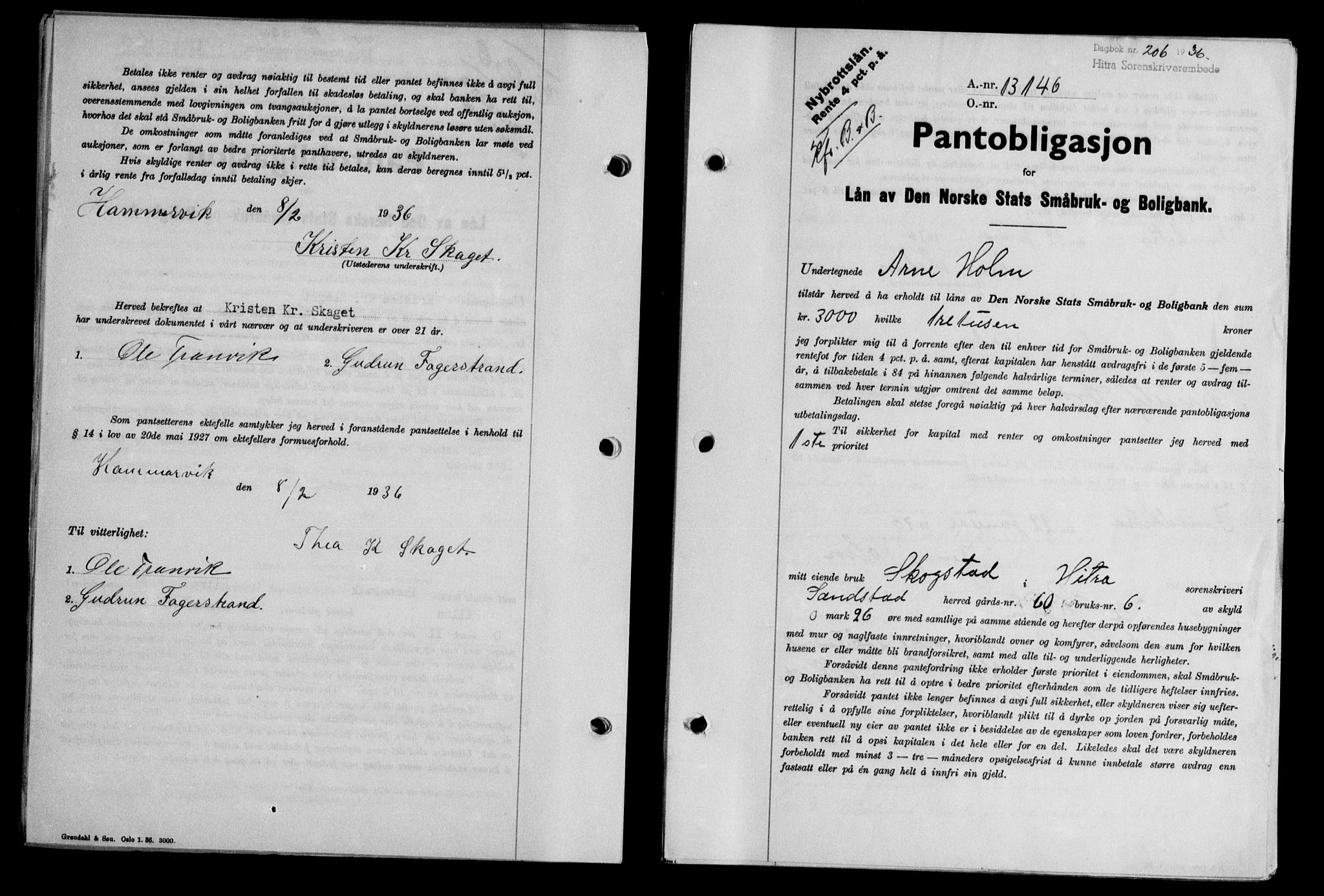 Hitra sorenskriveri, AV/SAT-A-0018/2/2C/2Ca/L0028: Mortgage book no. B-1, 1936-1939, Diary no: : 206/1936