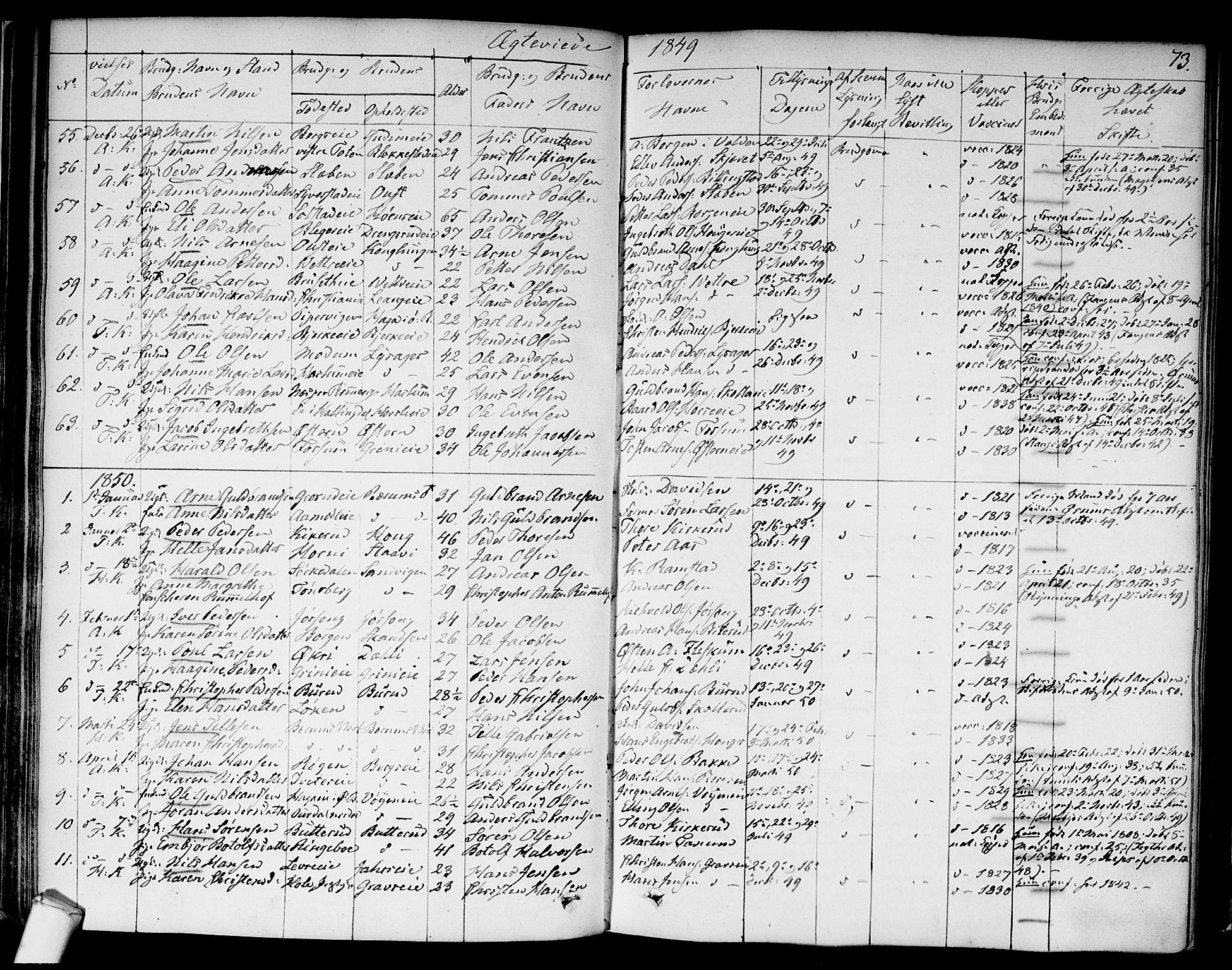 Asker prestekontor Kirkebøker, SAO/A-10256a/F/Fa/L0010: Parish register (official) no. I 10, 1825-1878, p. 73