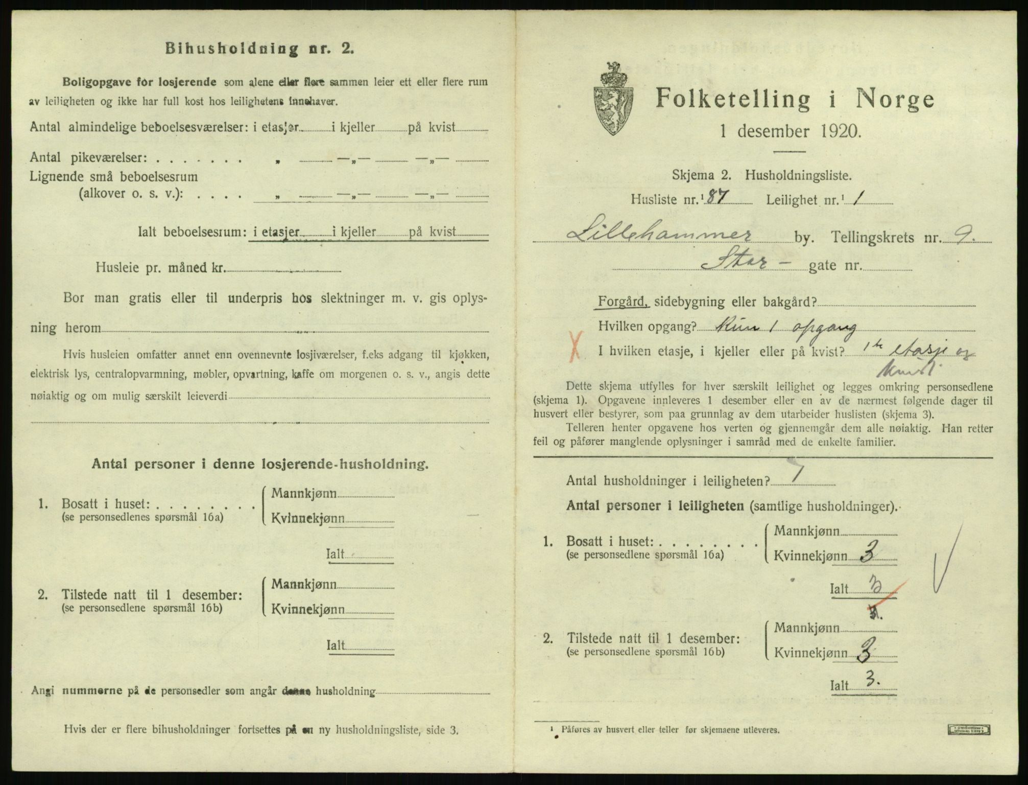 SAH, 1920 census for Lillehammer, 1920, p. 3354