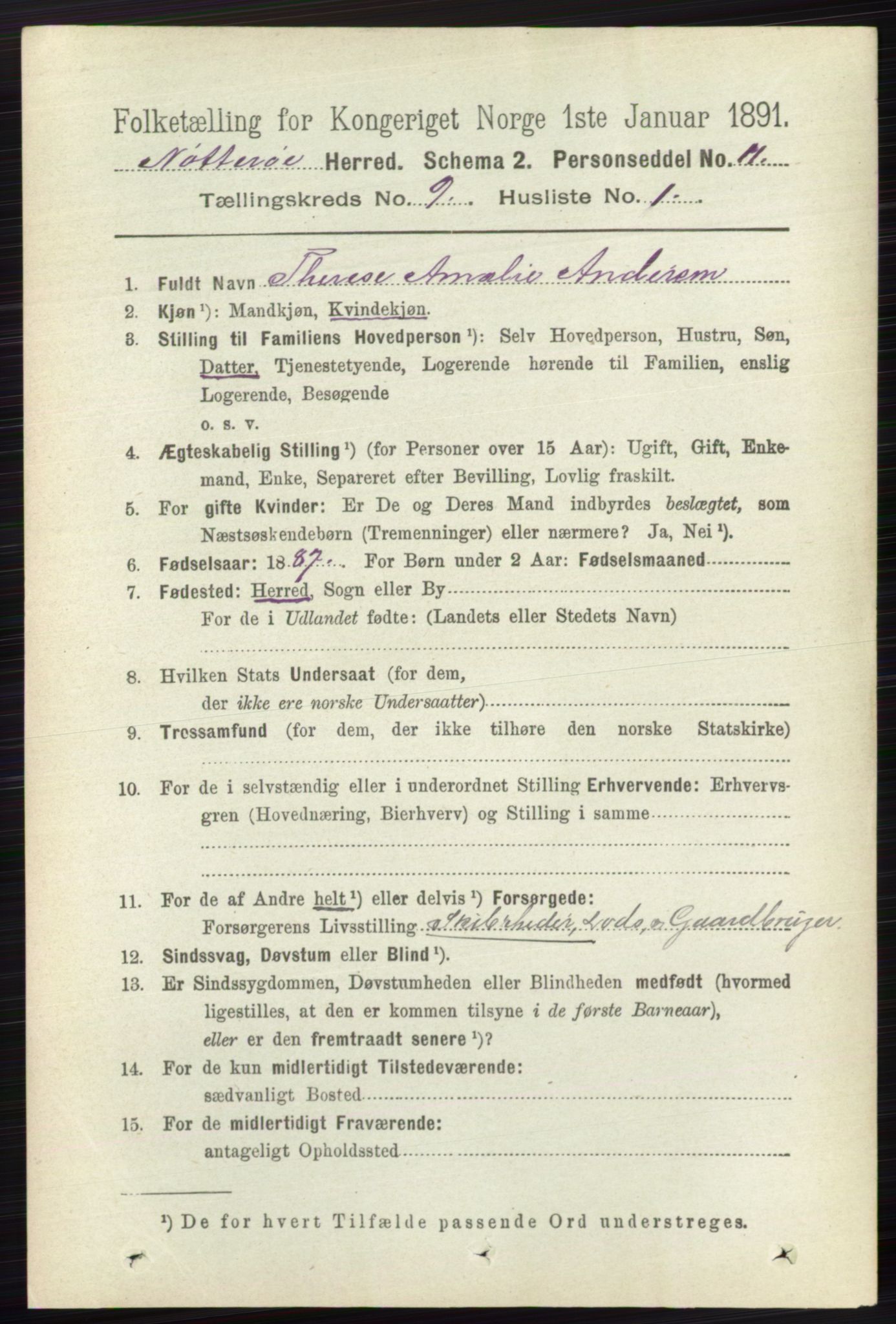 RA, 1891 census for 0722 Nøtterøy, 1891, p. 4567