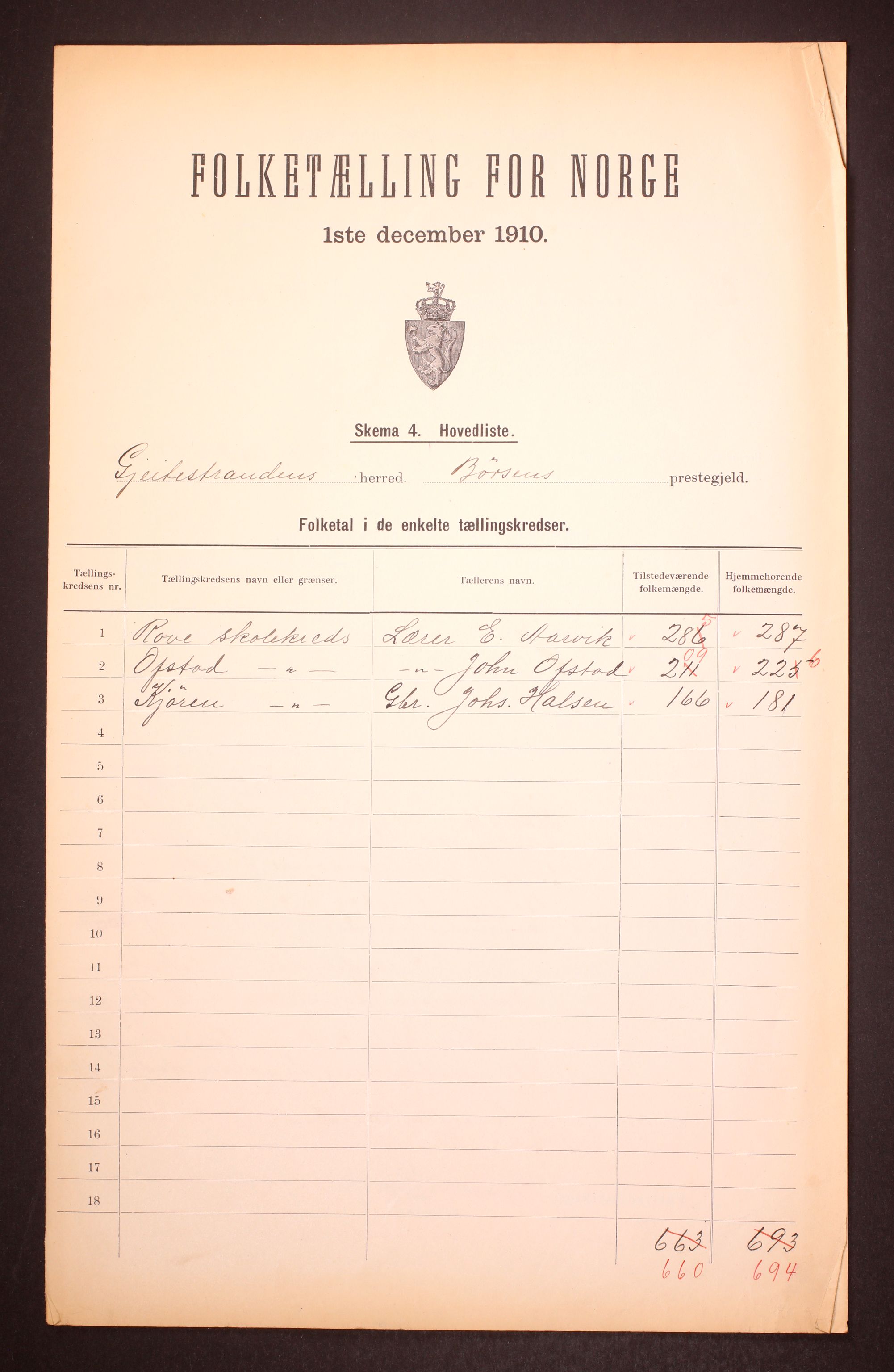 RA, 1910 census for Geitastrand, 1910, p. 2