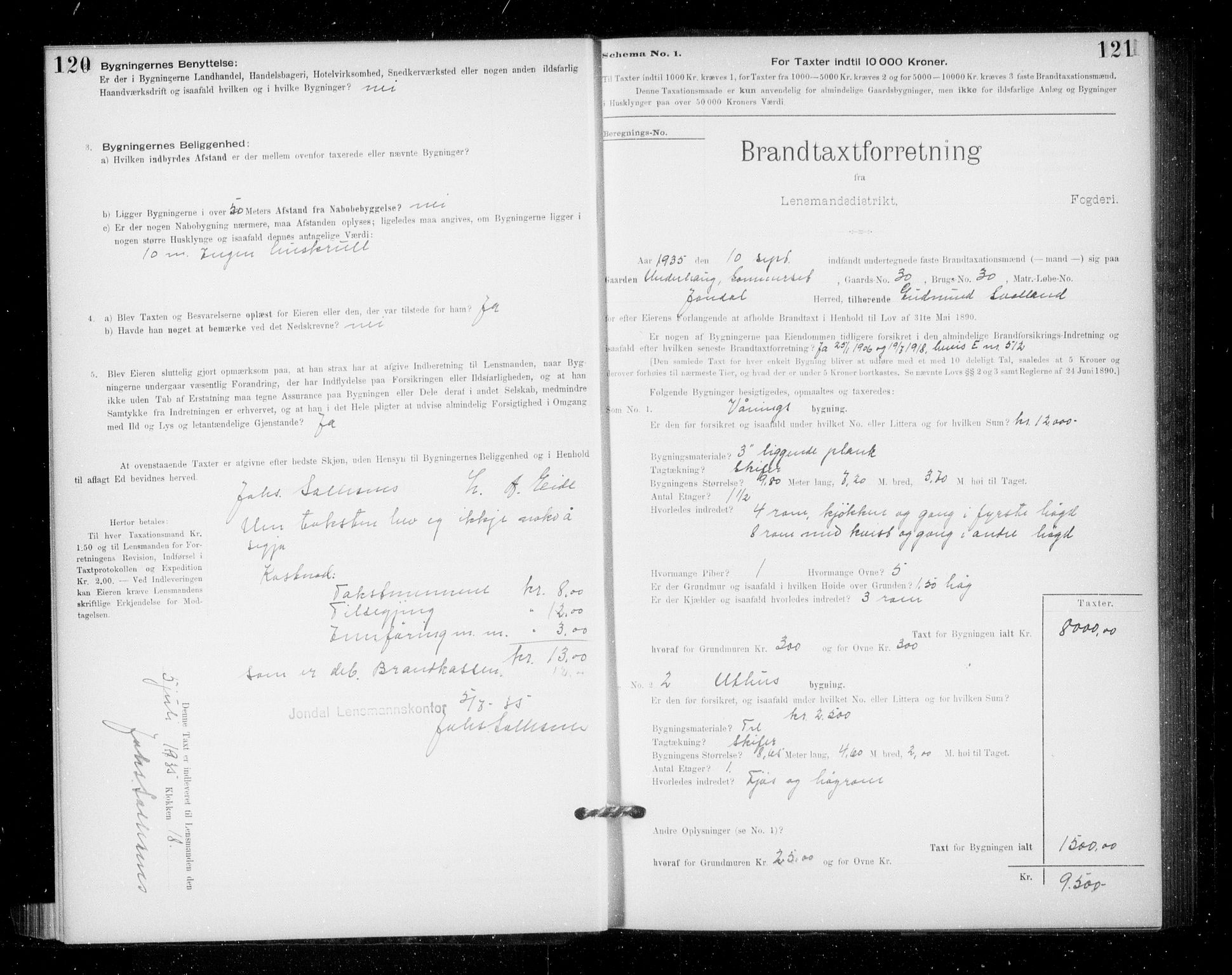 Lensmannen i Jondal, AV/SAB-A-33101/0012/L0005: Branntakstprotokoll, skjematakst, 1894-1951, p. 120-121