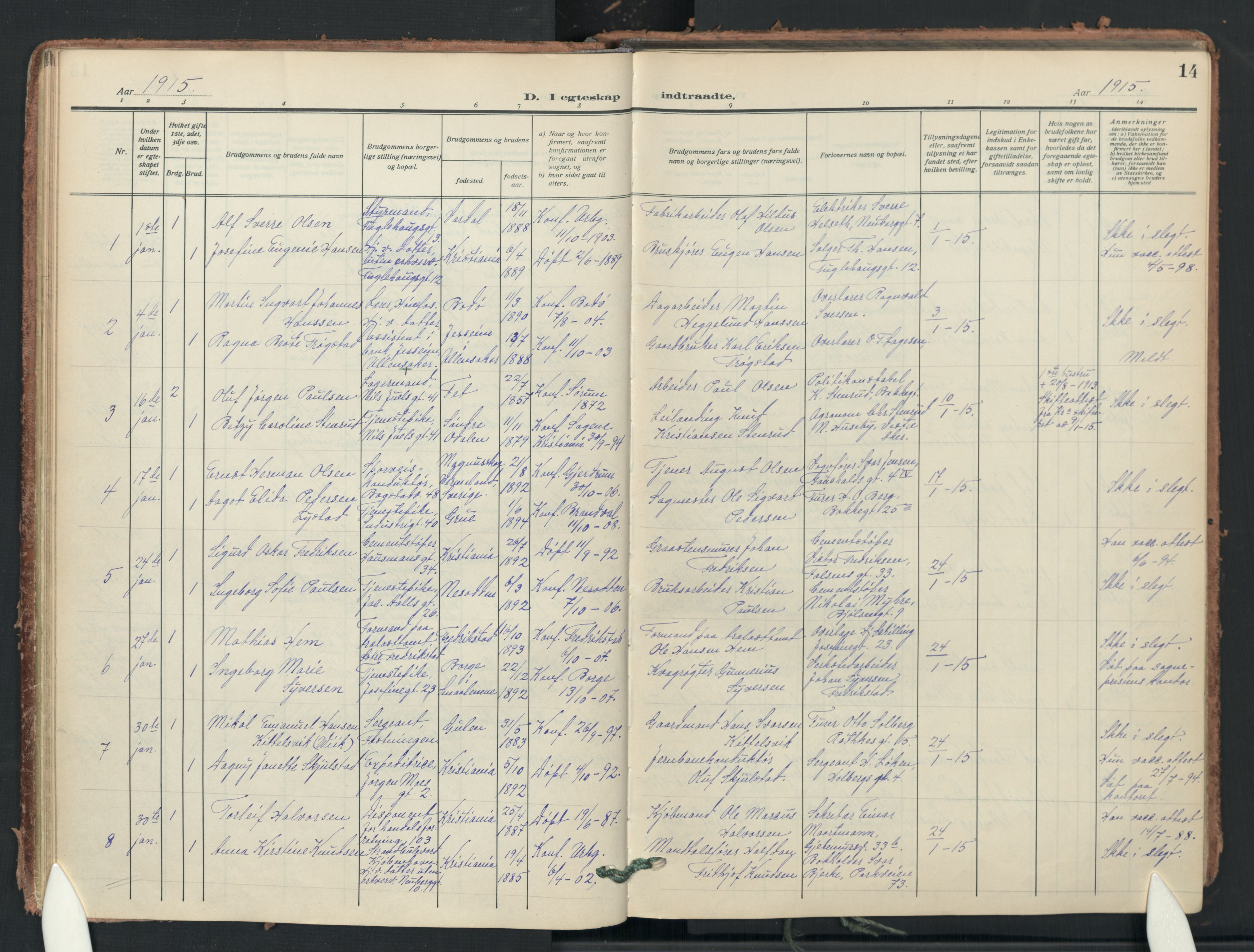 Uranienborg prestekontor Kirkebøker, SAO/A-10877/F/Fa/L0012: Parish register (official) no. 12, 1914-1930, p. 14
