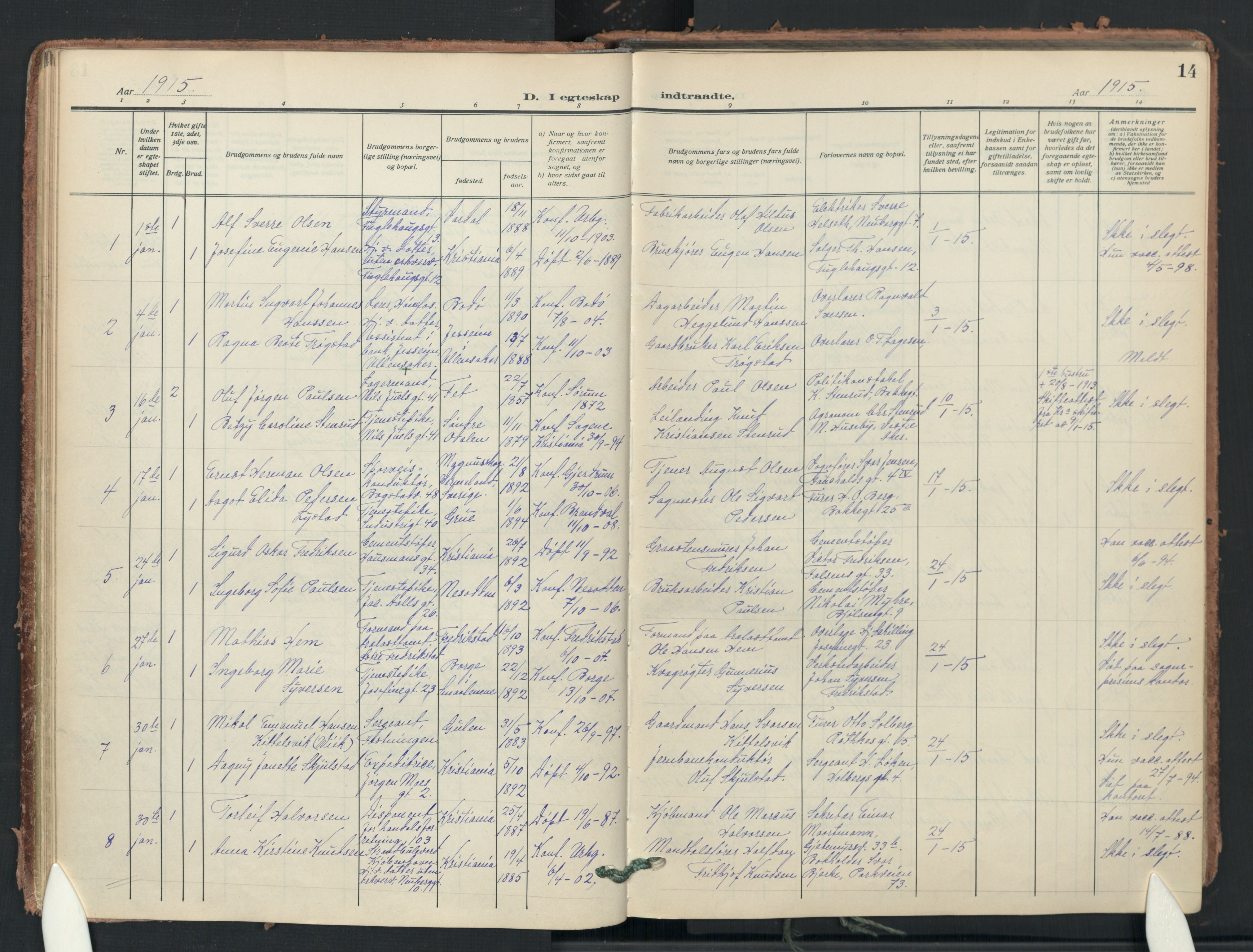 Uranienborg prestekontor Kirkebøker, AV/SAO-A-10877/F/Fa/L0012: Parish register (official) no. I 12, 1914-1930, p. 14