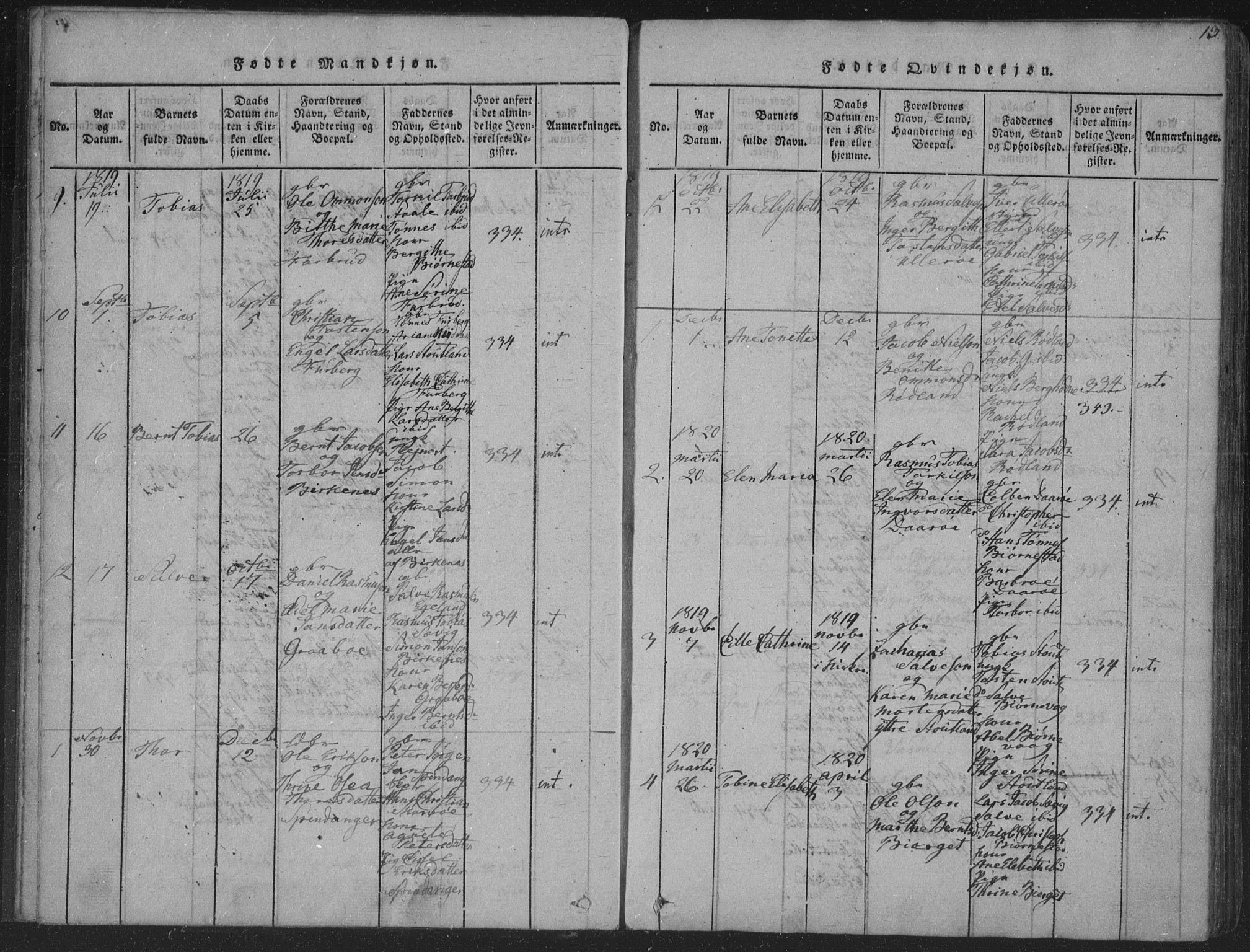 Herad sokneprestkontor, SAK/1111-0018/F/Fa/Fab/L0002: Parish register (official) no. A 2, 1816-1844, p. 13
