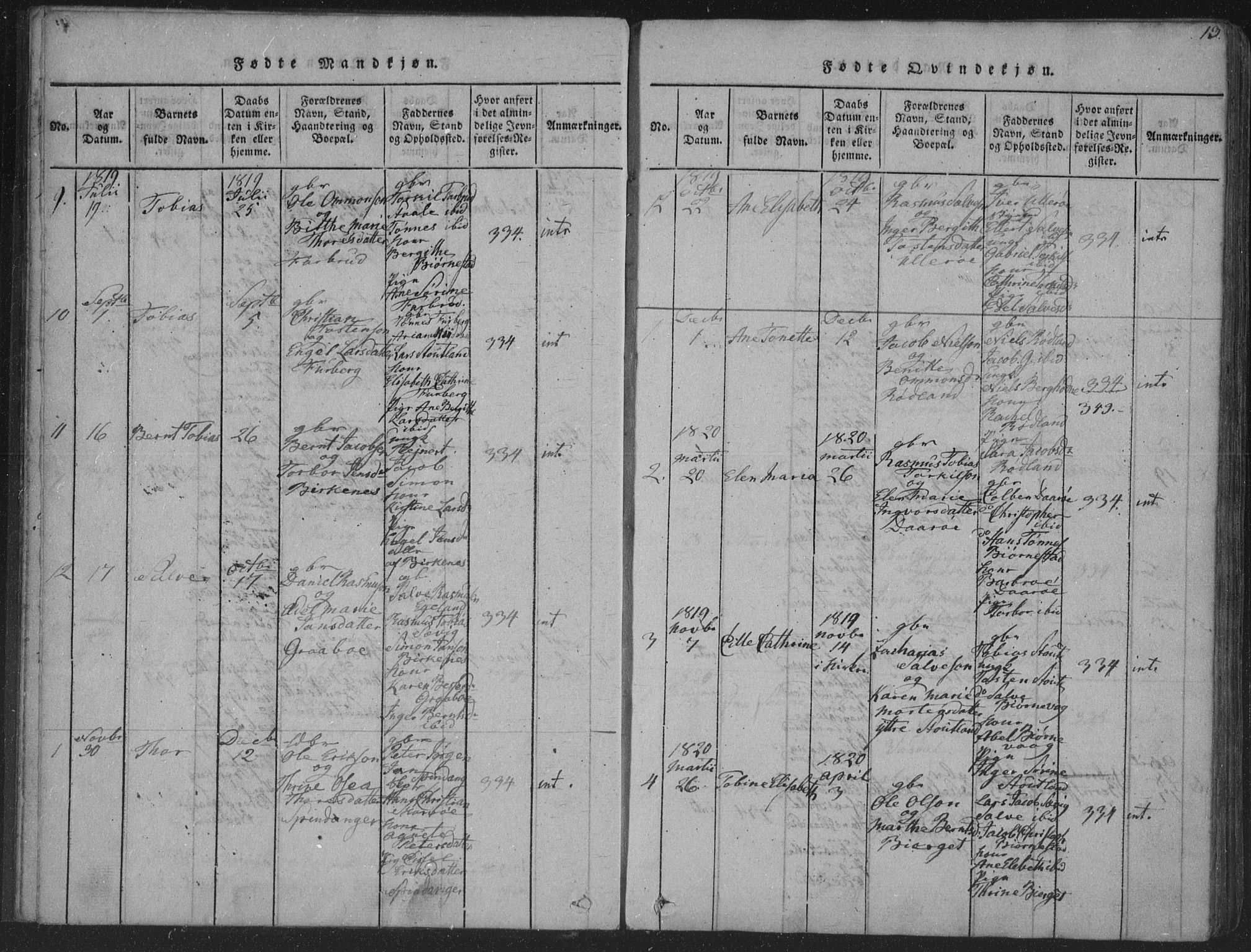 Herad sokneprestkontor, AV/SAK-1111-0018/F/Fa/Fab/L0002: Parish register (official) no. A 2, 1816-1844, p. 13