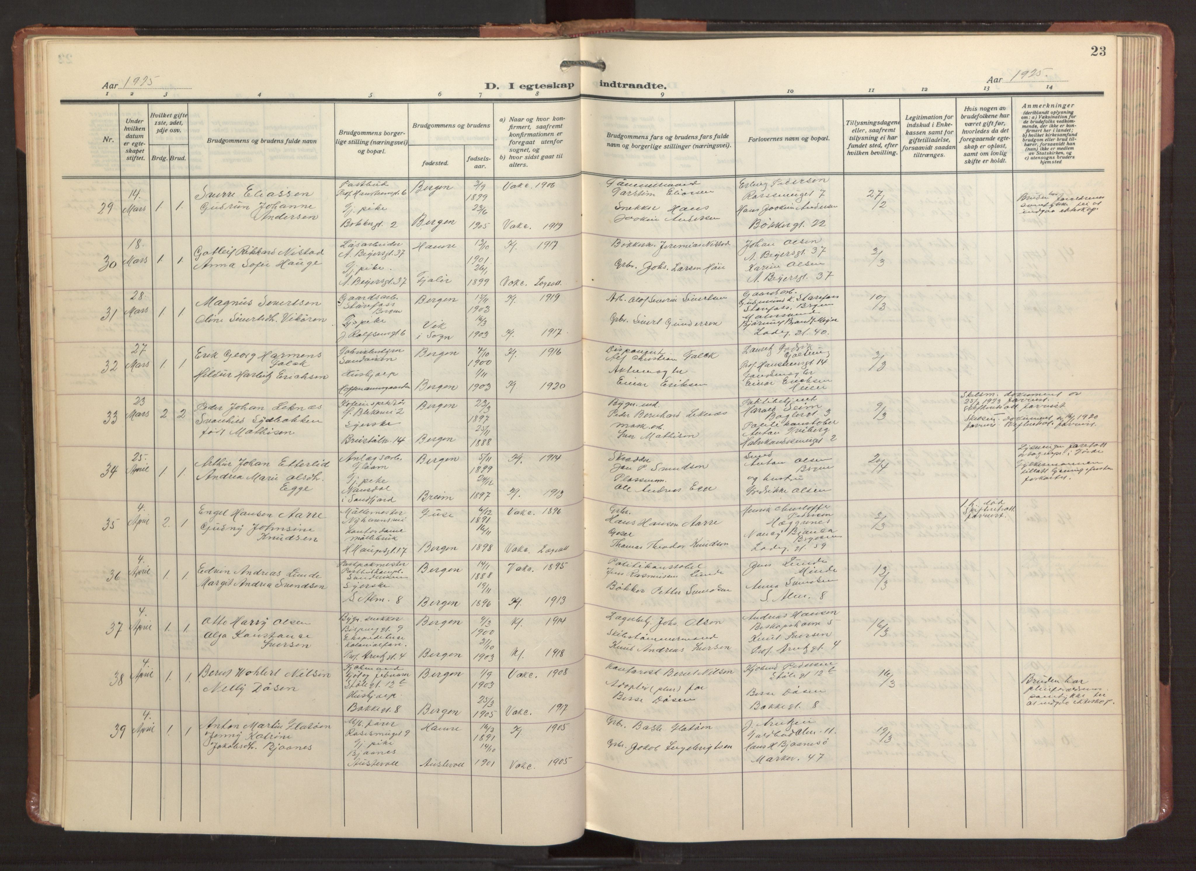 Sandviken Sokneprestembete, AV/SAB-A-77601/H/Ha/L0016: Parish register (official) no. D 3, 1923-1940, p. 23