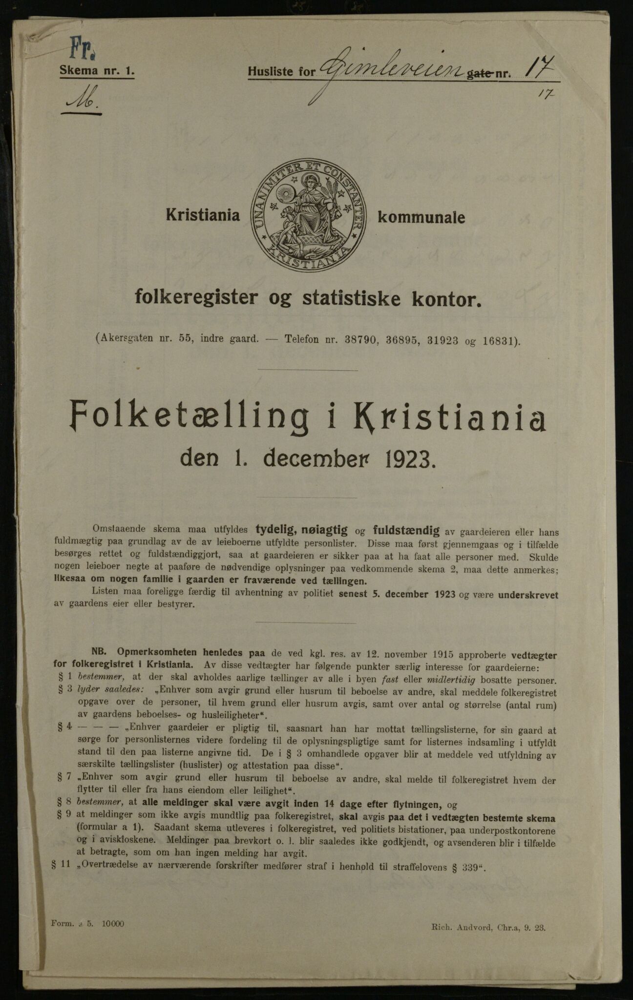 OBA, Municipal Census 1923 for Kristiania, 1923, p. 33025