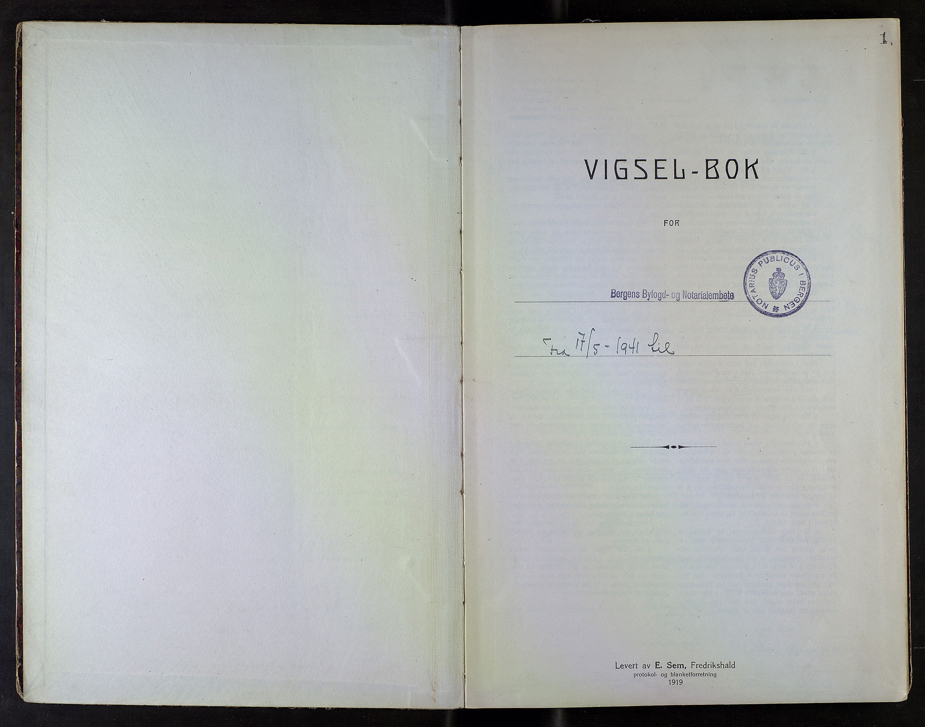 Byfogd og Byskriver i Bergen, SAB/A-3401/10/10F/L0019: Vielsesprotokoller, 1941, p. 1