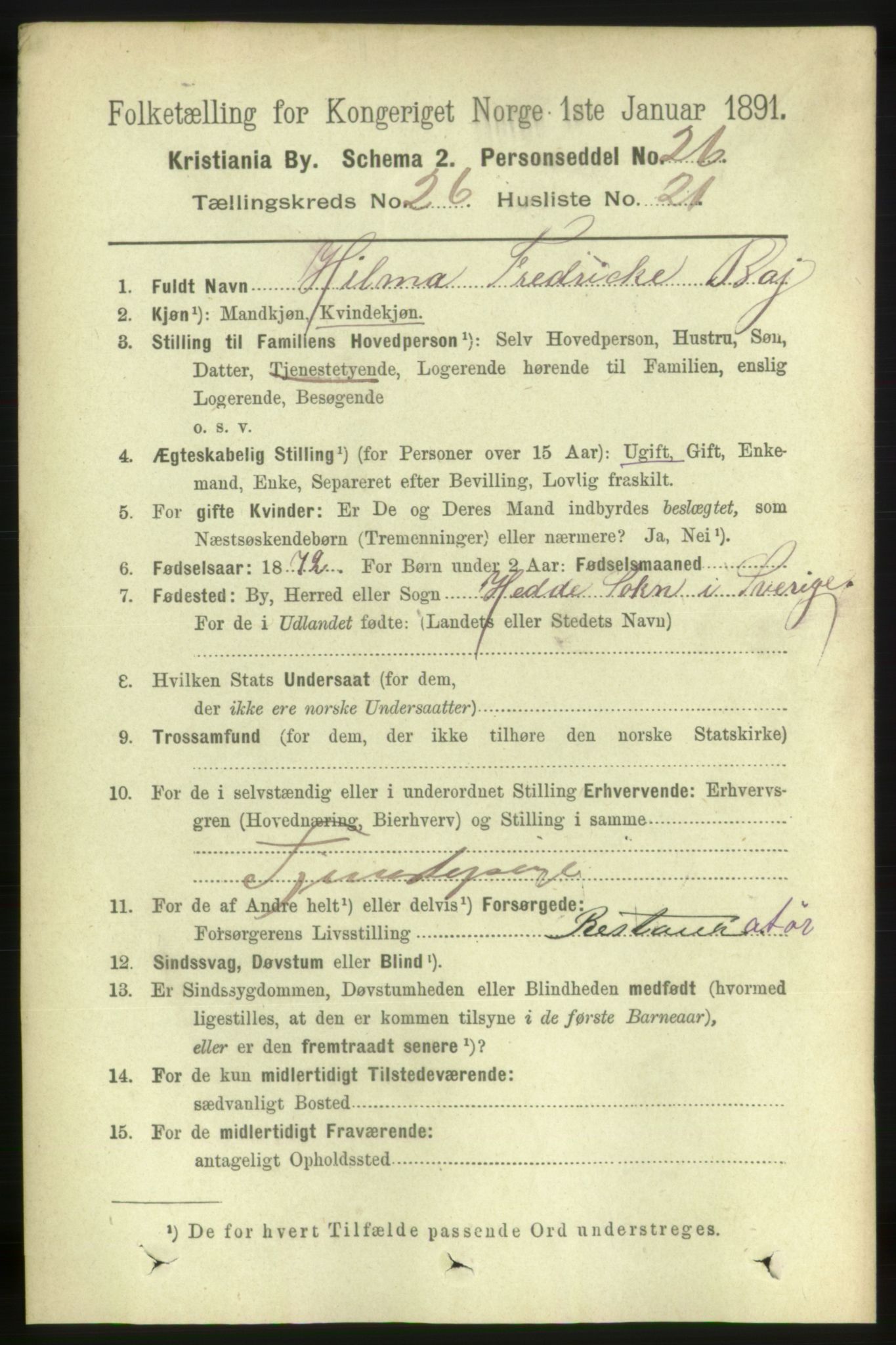 RA, 1891 census for 0301 Kristiania, 1891, p. 13524