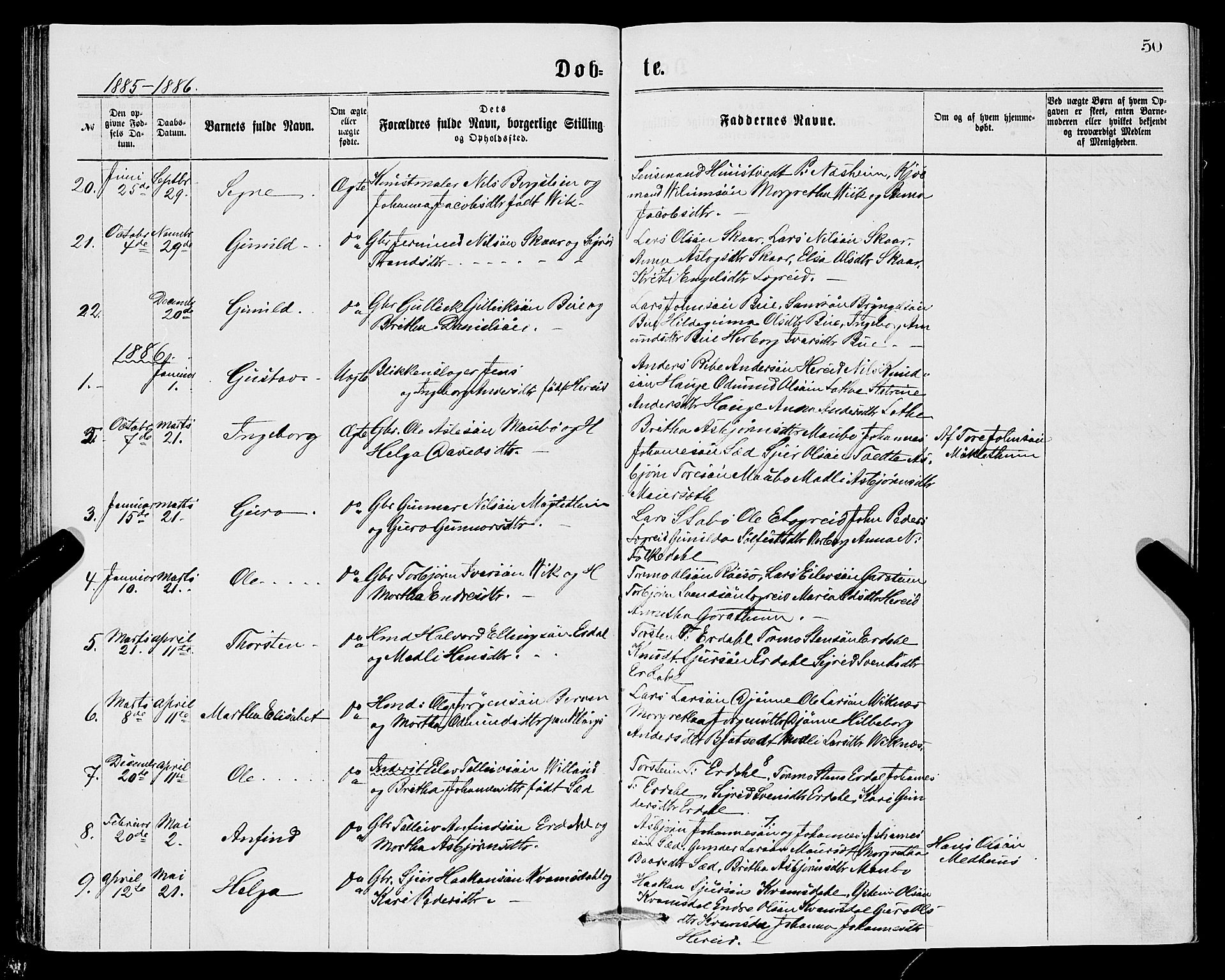 Ullensvang sokneprestembete, SAB/A-78701/H/Hab: Parish register (copy) no. C 2, 1871-1899, p. 50