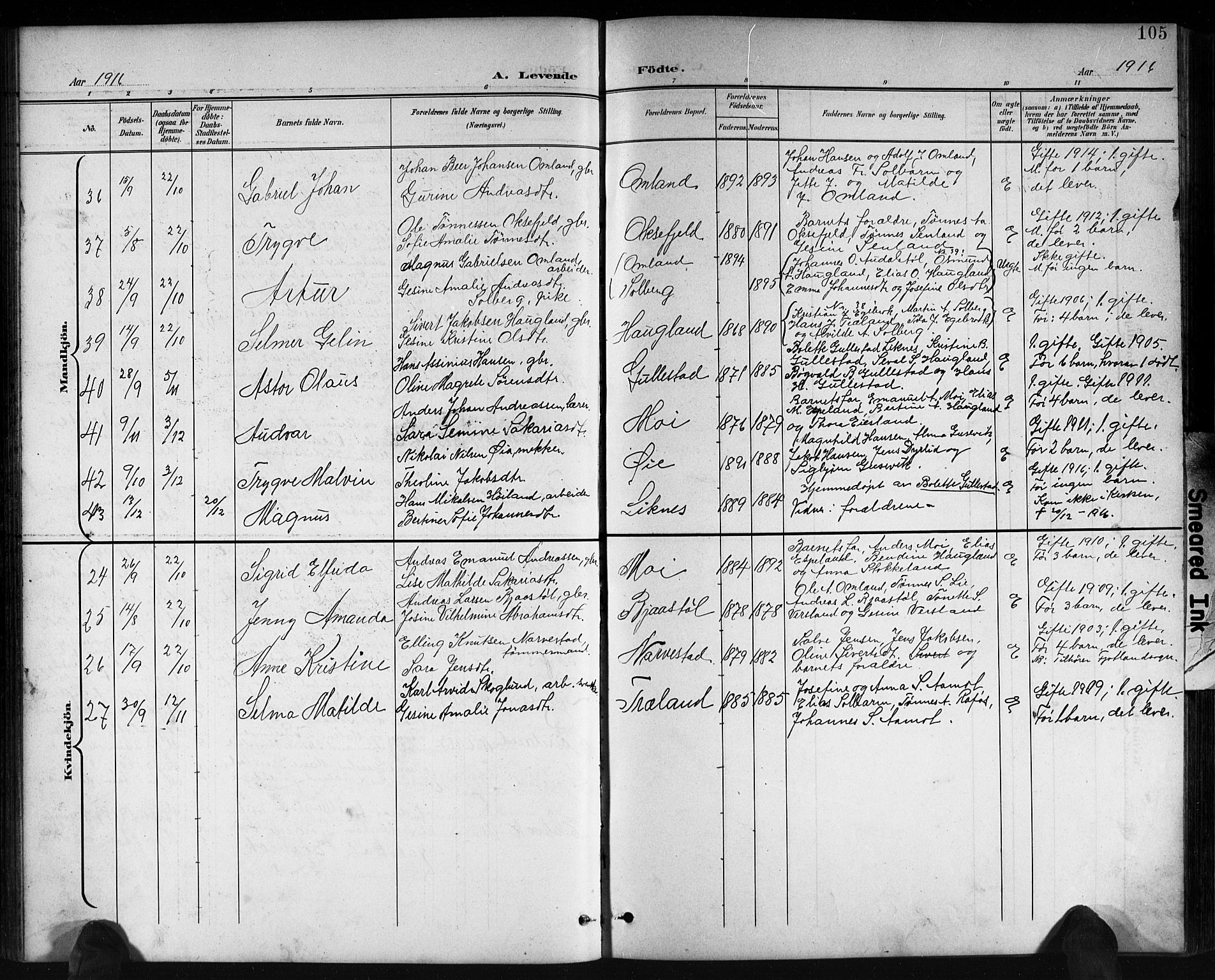 Kvinesdal sokneprestkontor, SAK/1111-0026/F/Fb/Fbb/L0003: Parish register (copy) no. B 3, 1898-1916, p. 105