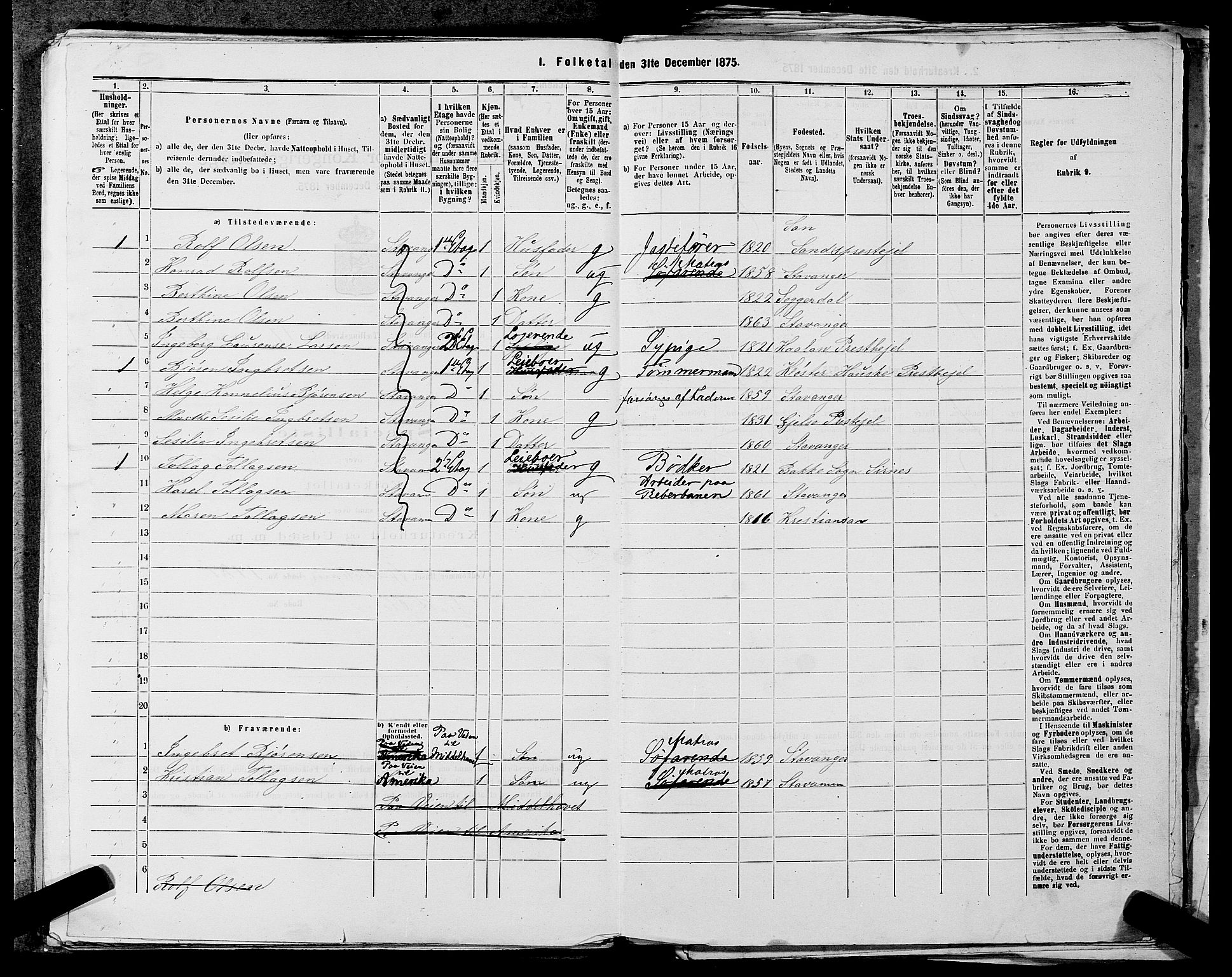 SAST, 1875 census for 1103 Stavanger, 1875, p. 3567