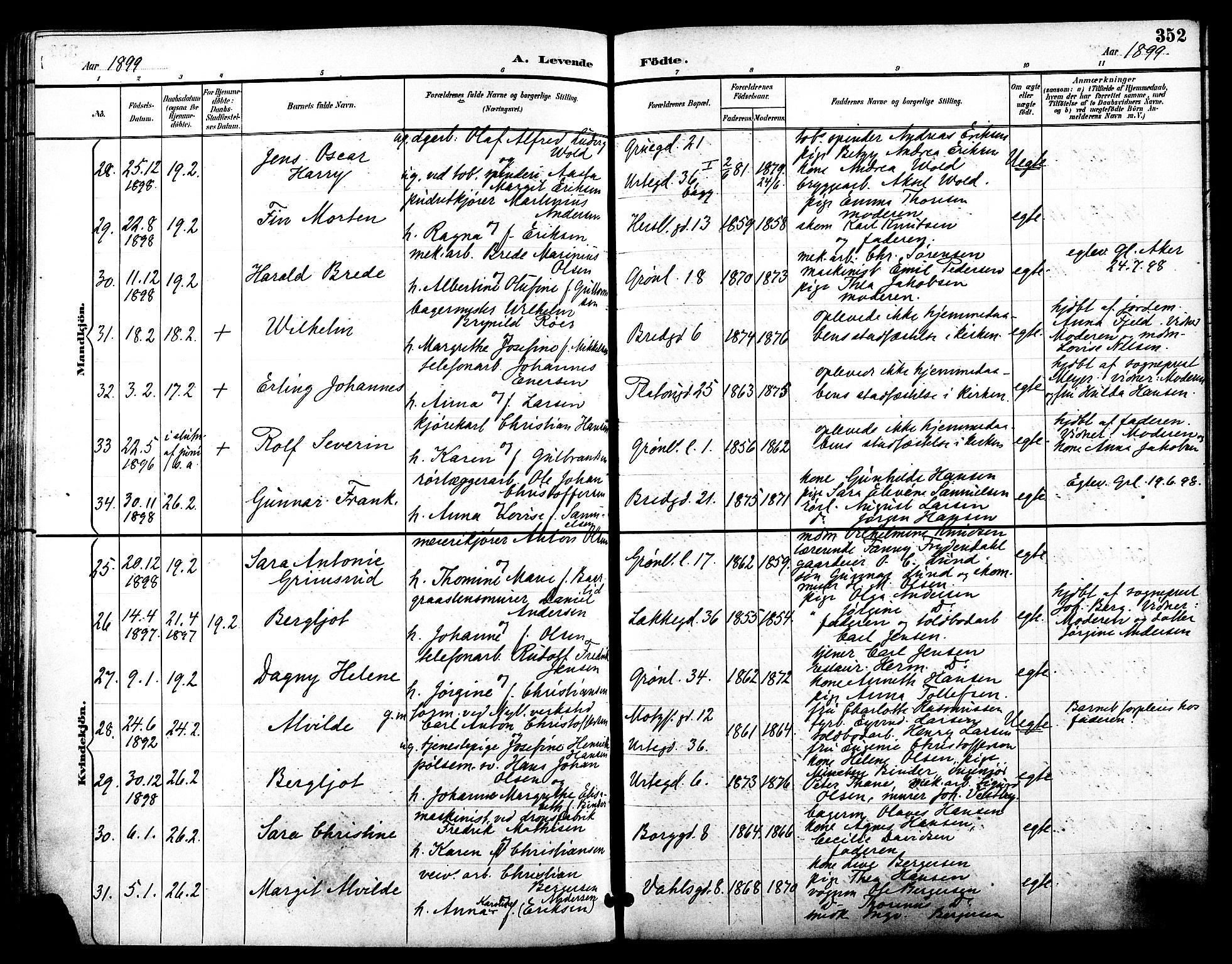 Grønland prestekontor Kirkebøker, AV/SAO-A-10848/F/Fa/L0012: Parish register (official) no. 12, 1893-1900, p. 352