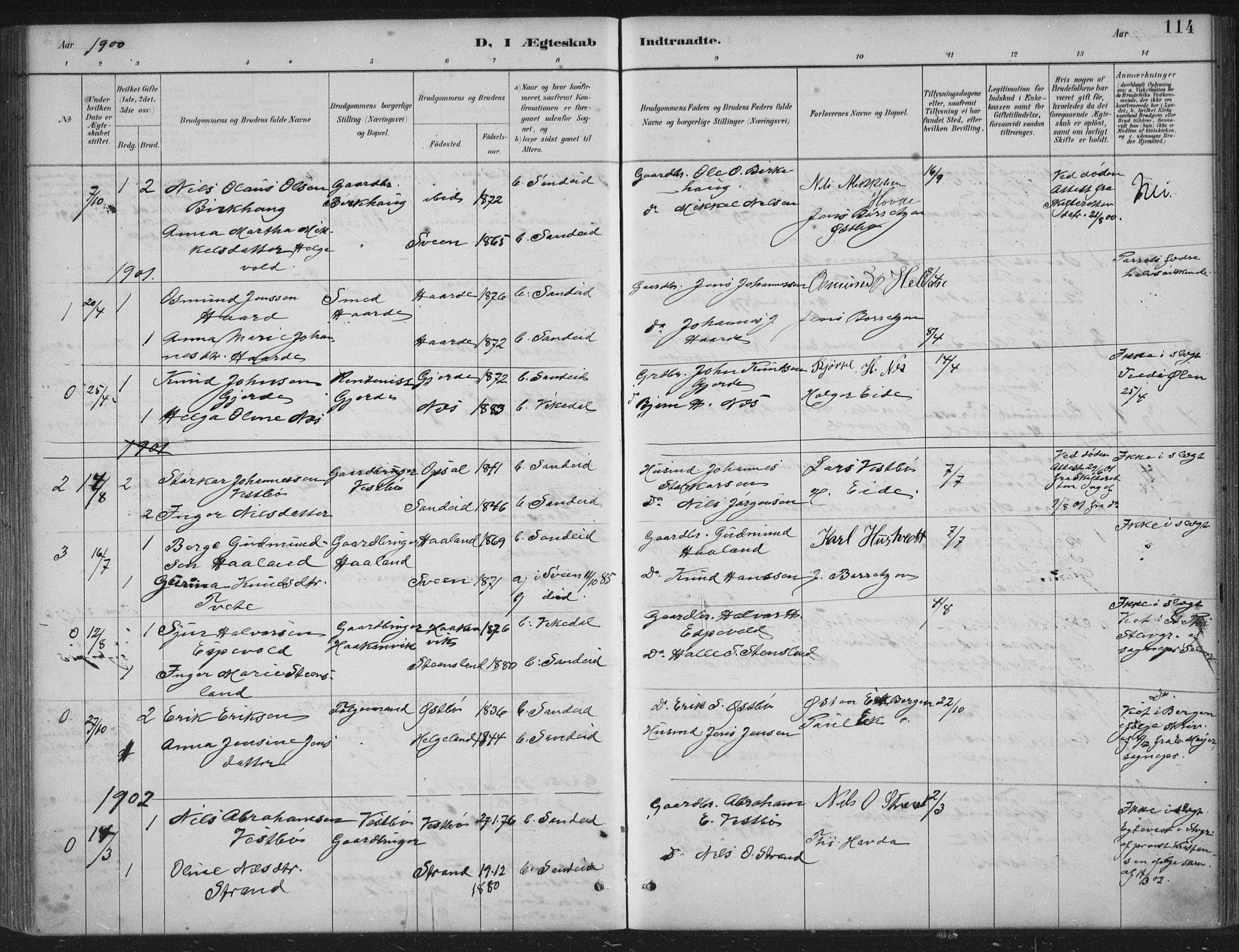 Vikedal sokneprestkontor, AV/SAST-A-101840/01/IV: Parish register (official) no. A 11, 1884-1933, p. 114