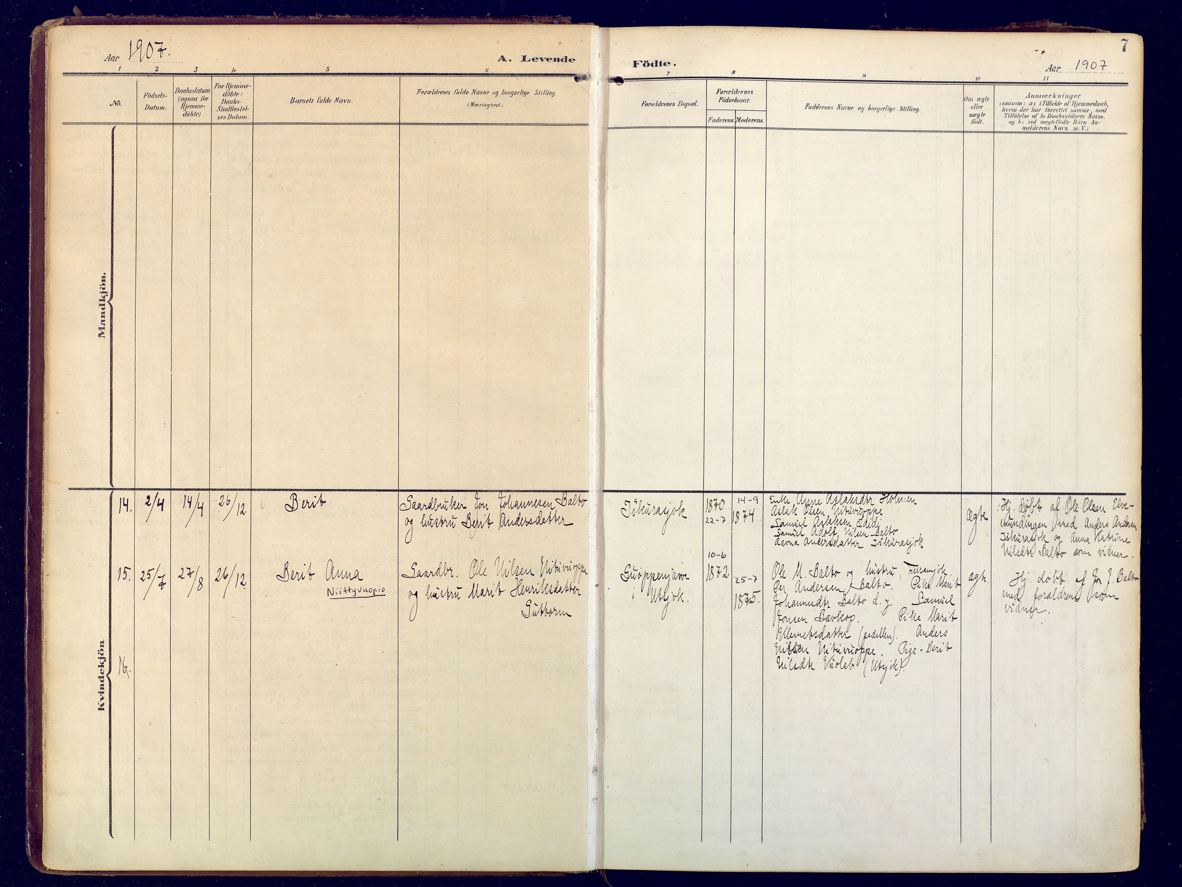 Karasjok sokneprestkontor, SATØ/S-1352/H/Ha: Parish register (official) no. 3, 1907-1926, p. 7