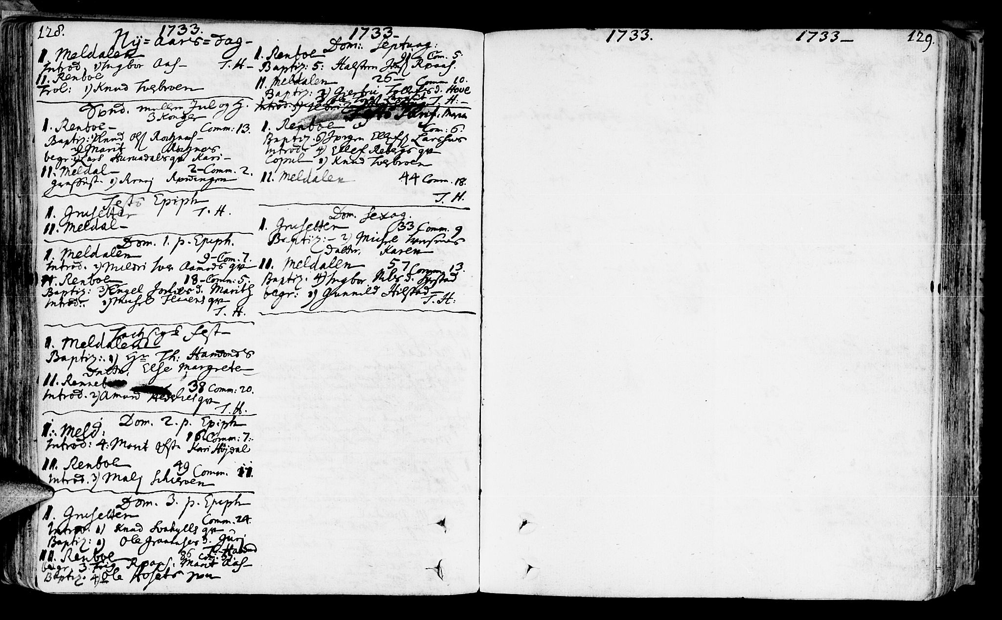 Ministerialprotokoller, klokkerbøker og fødselsregistre - Sør-Trøndelag, SAT/A-1456/672/L0850: Parish register (official) no. 672A03, 1725-1751, p. 128-129