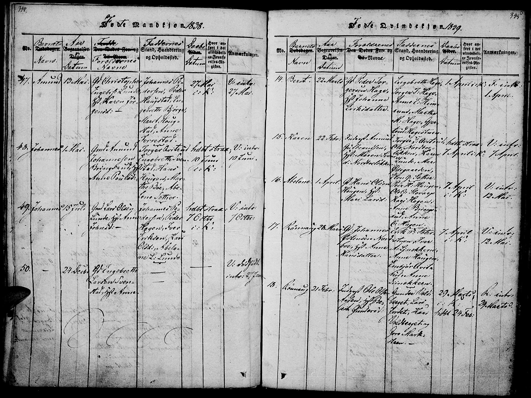 Ringebu prestekontor, SAH/PREST-082/H/Ha/Haa/L0004: Parish register (official) no. 4, 1821-1839, p. 344-345