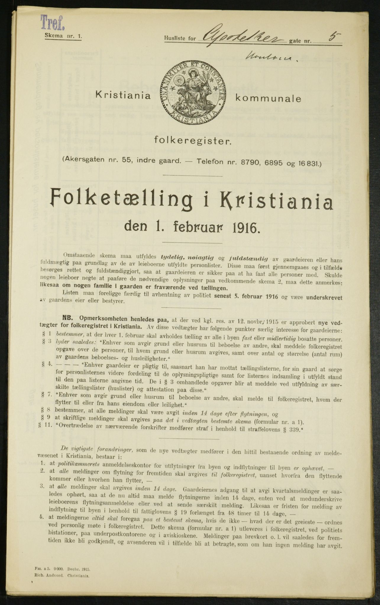 OBA, Municipal Census 1916 for Kristiania, 1916, p. 1384