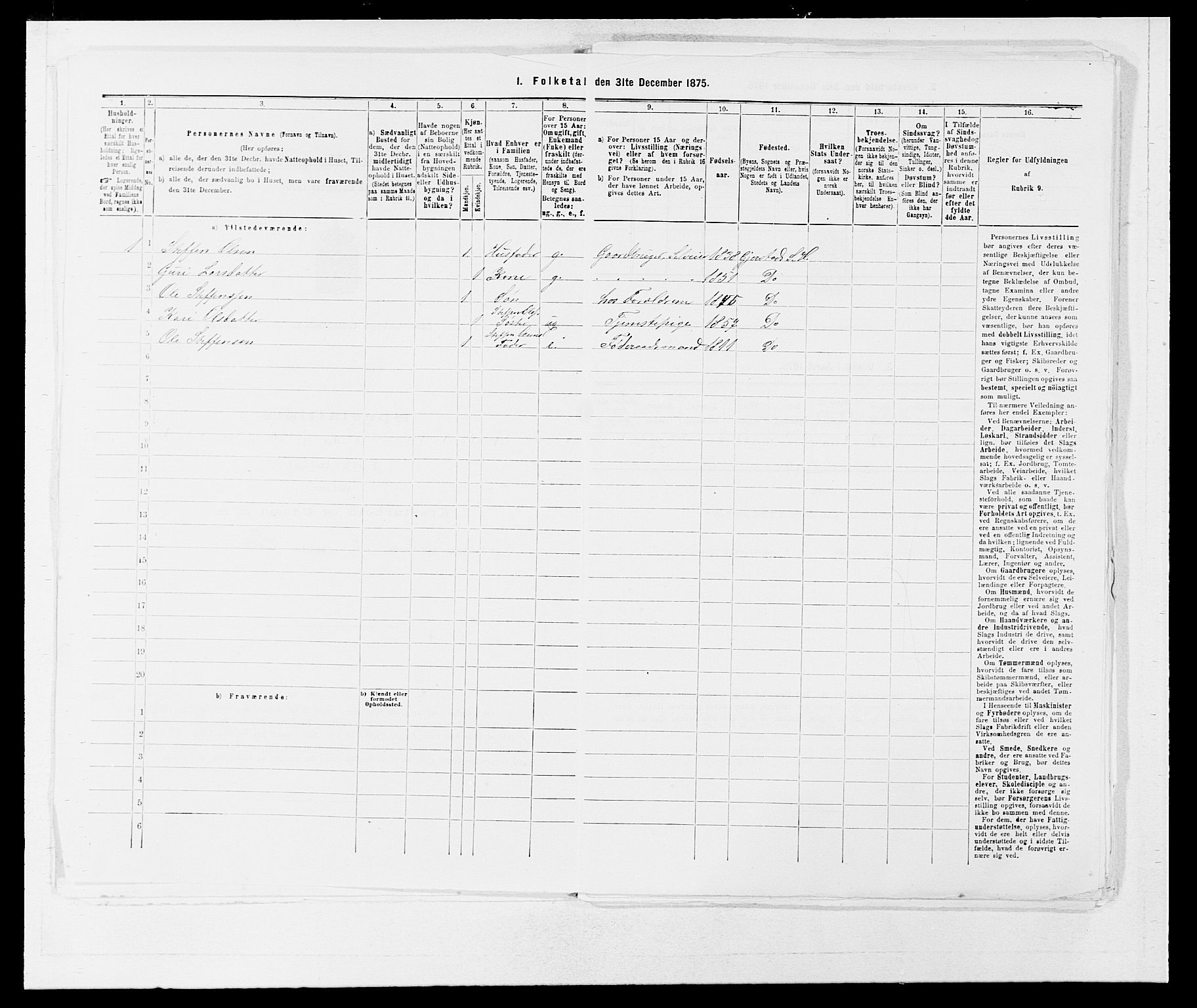 SAB, 1875 census for 1250P Haus, 1875, p. 33