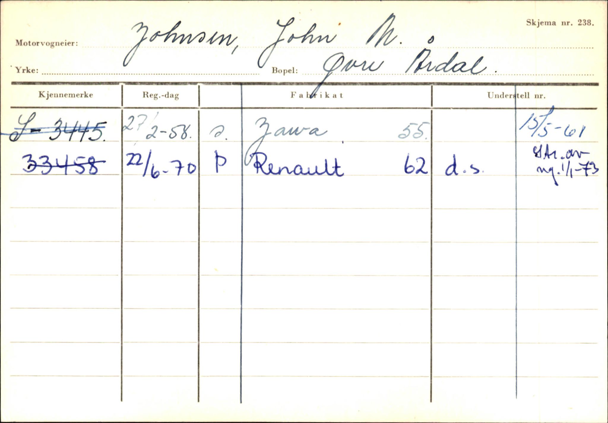 Statens vegvesen, Sogn og Fjordane vegkontor, AV/SAB-A-5301/4/F/L0145: Registerkort Vågsøy S-Å. Årdal I-P, 1945-1975, p. 1020