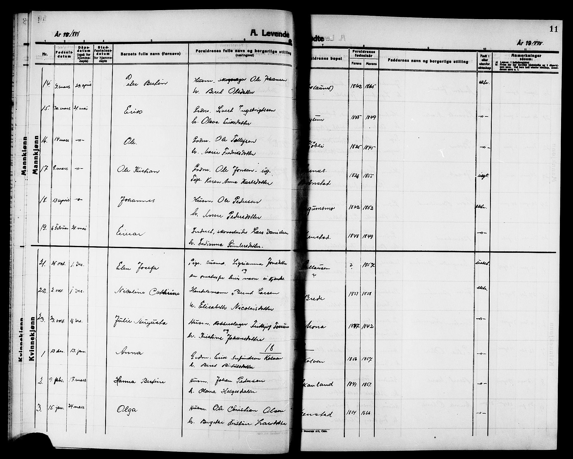 Ministerialprotokoller, klokkerbøker og fødselsregistre - Nord-Trøndelag, SAT/A-1458/749/L0487: Parish register (official) no. 749D03, 1887-1902, p. 11