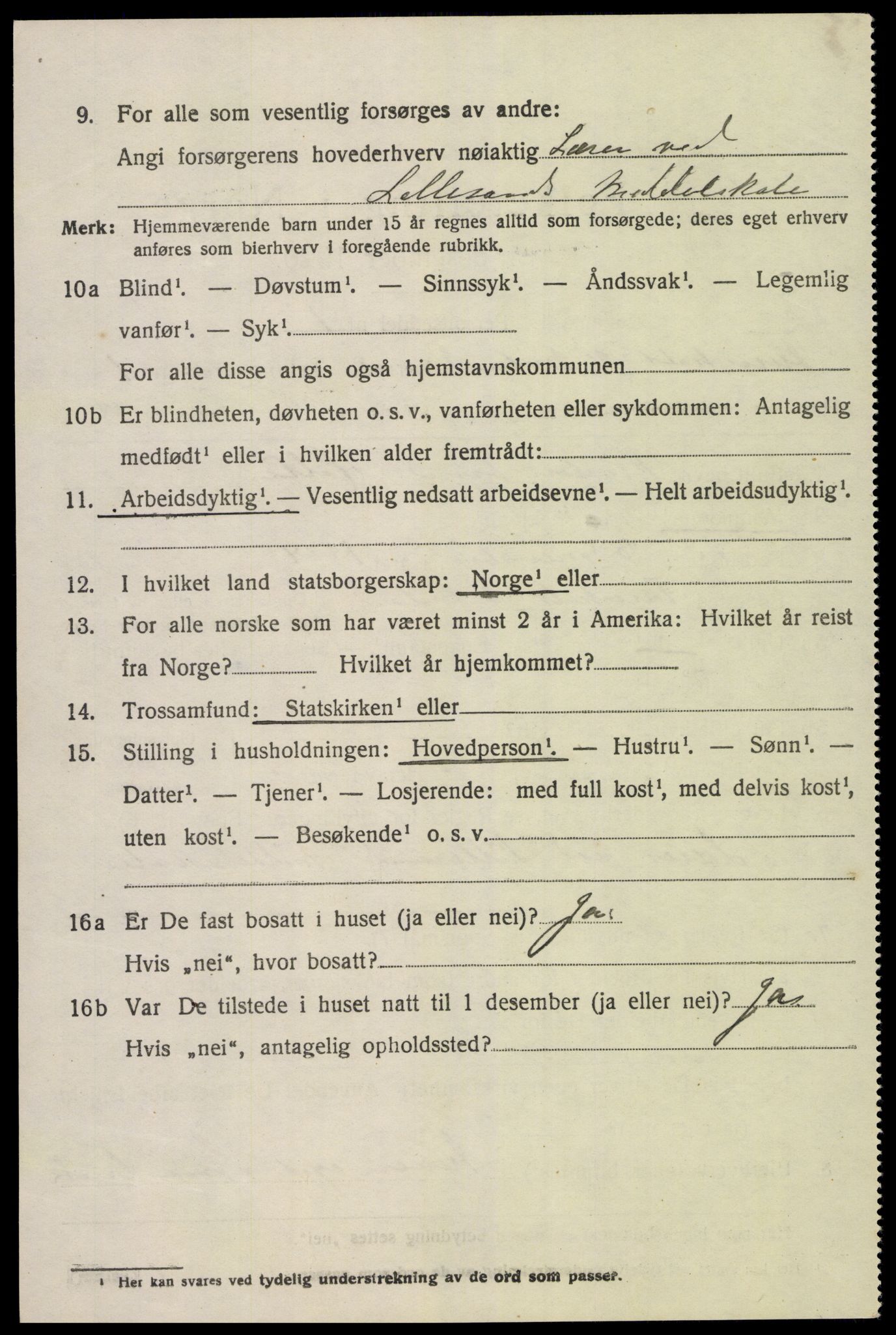 SAK, 1920 census for Vestre Moland, 1920, p. 1060