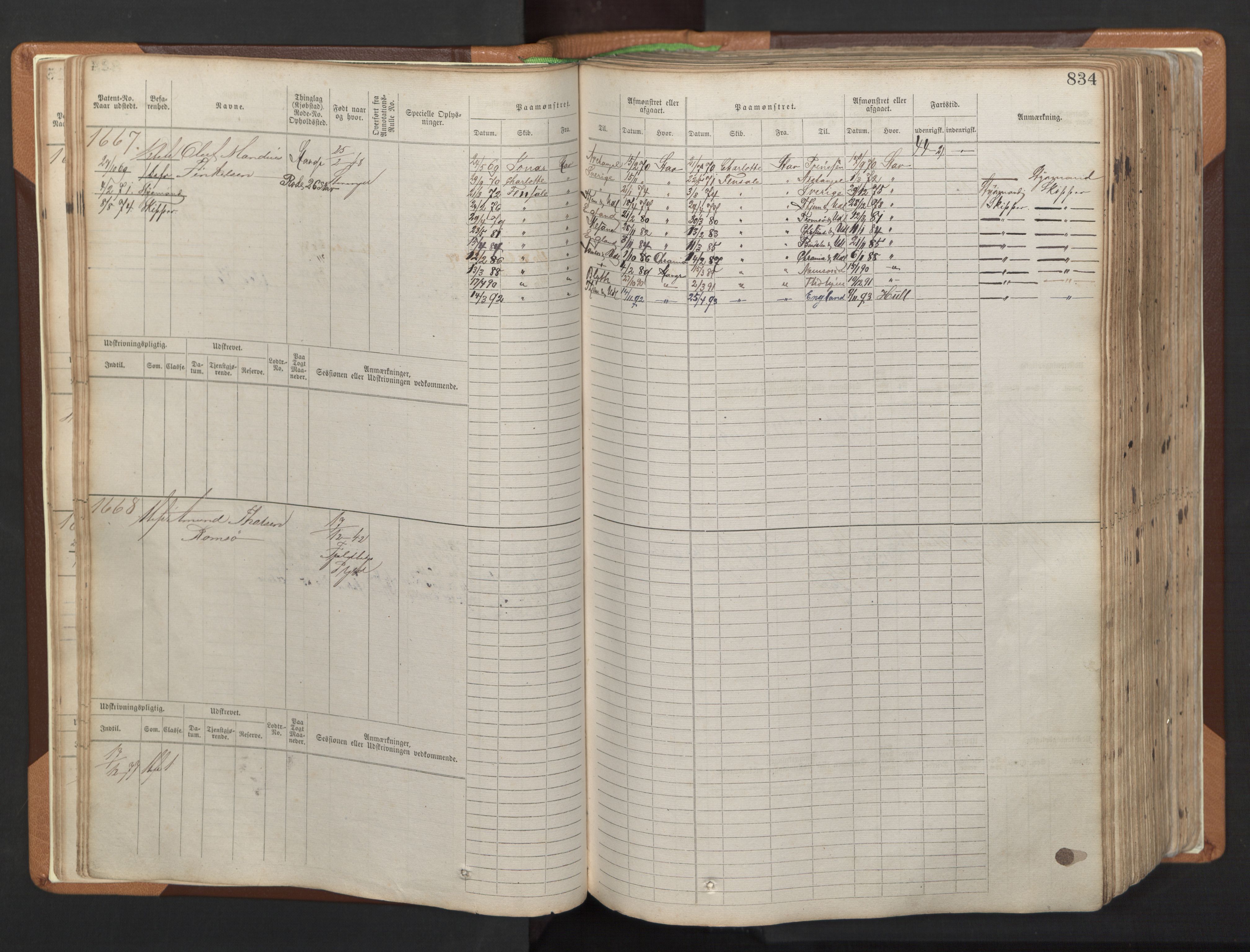 Stavanger sjømannskontor, AV/SAST-A-102006/F/Fb/Fbb/L0006: Sjøfartshovedrulle, patentnr. 1607-2402 (del 3), 1869-1880, p. 33