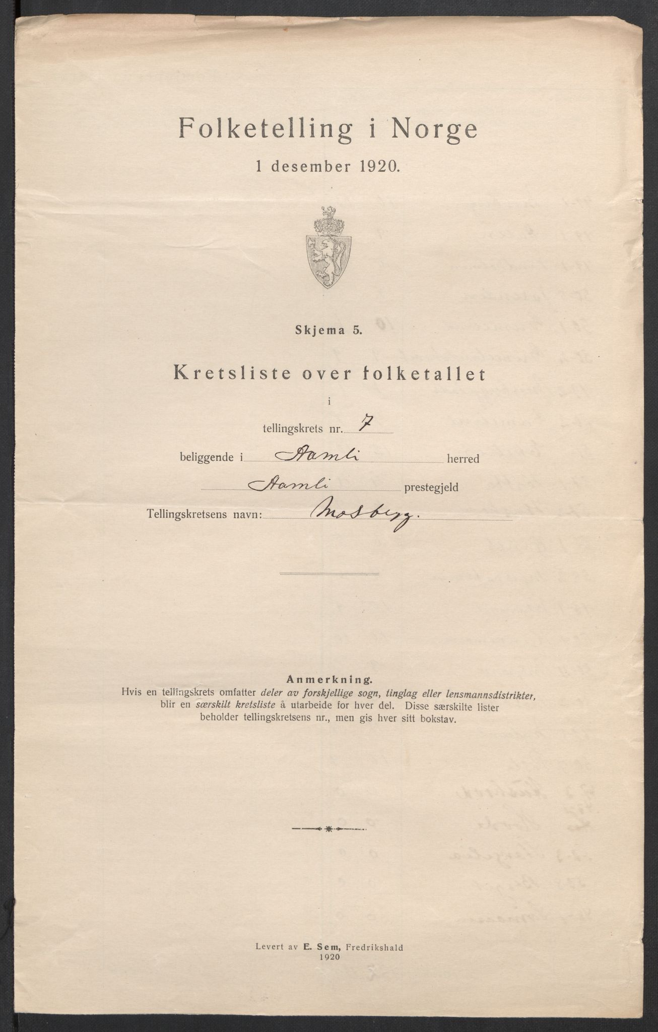 SAK, 1920 census for Åmli, 1920, p. 24