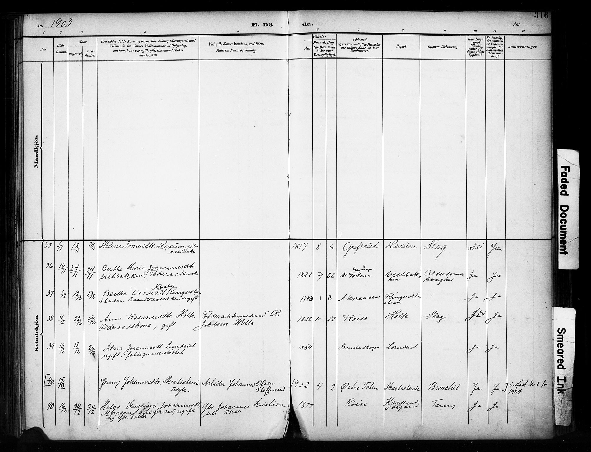 Vestre Toten prestekontor, SAH/PREST-108/H/Ha/Haa/L0011: Parish register (official) no. 11, 1895-1906, p. 316