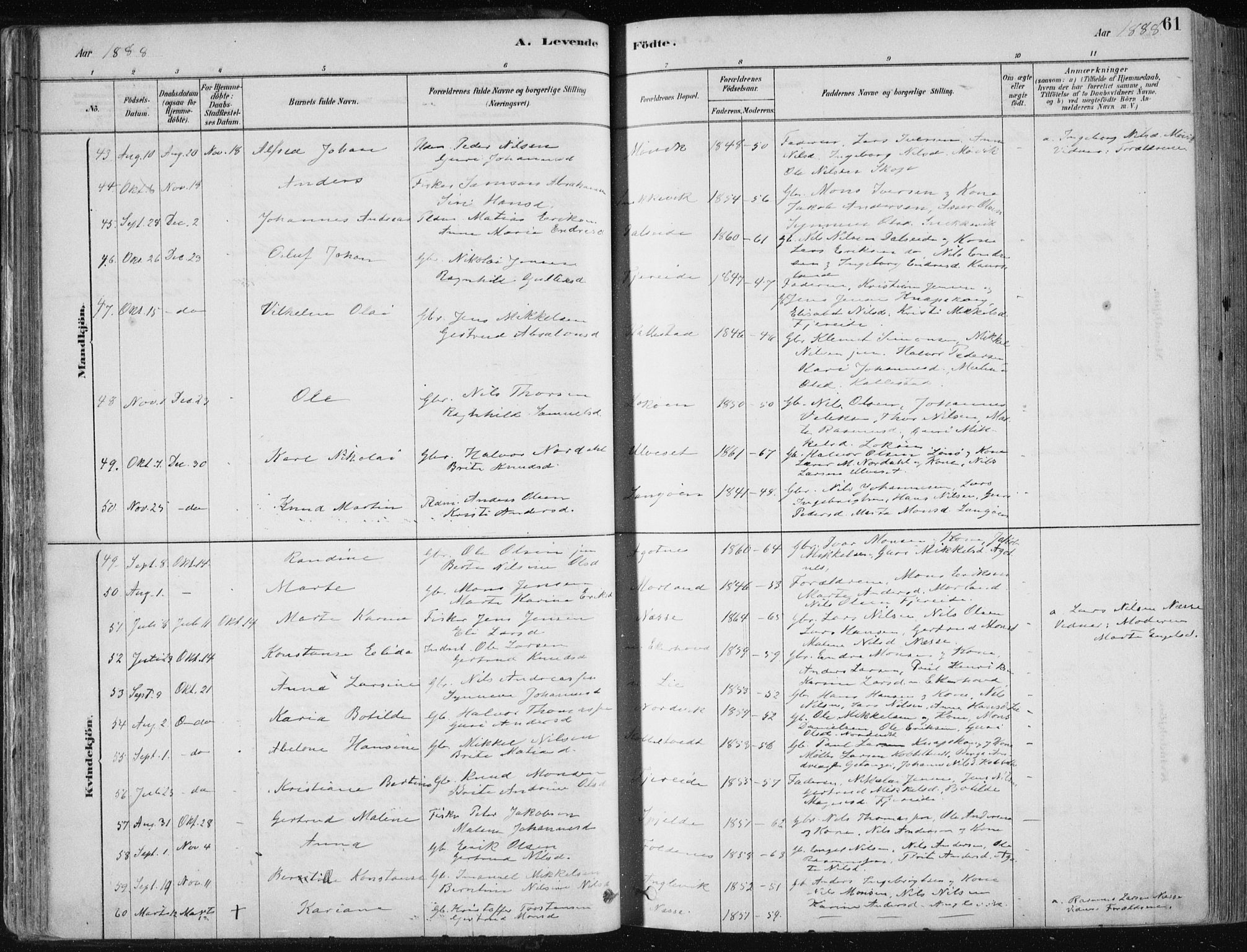 Fjell sokneprestembete, SAB/A-75301/H/Haa: Parish register (official) no. A  8, 1878-1898, p. 61