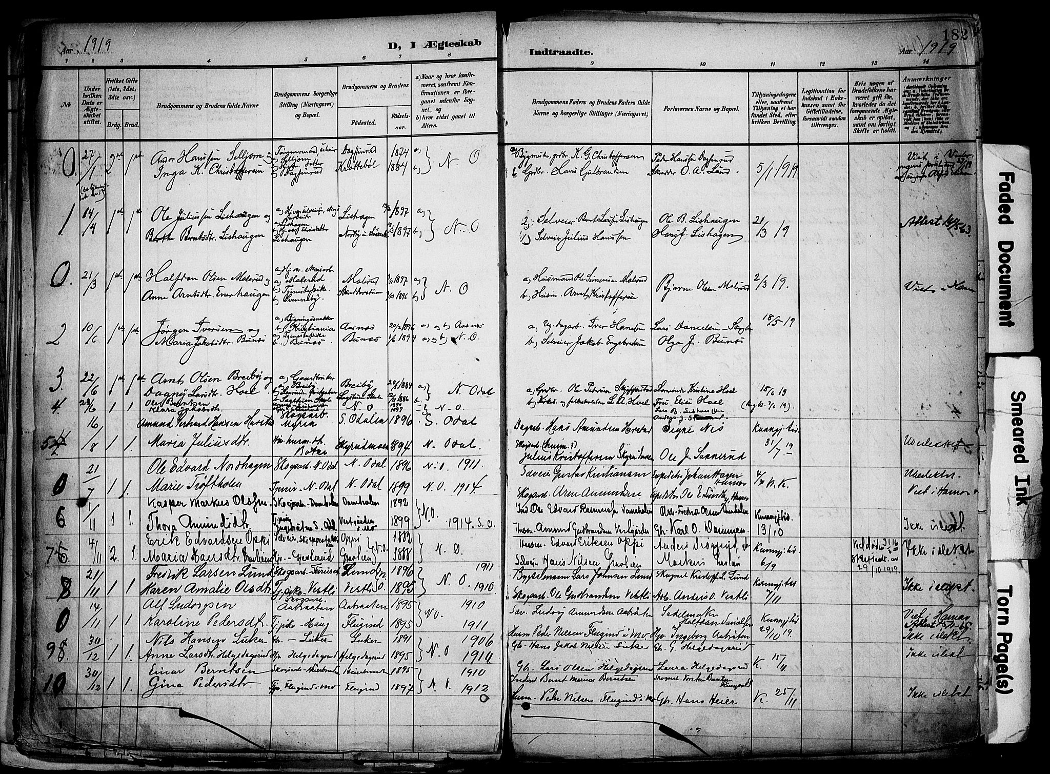 Nord-Odal prestekontor, SAH/PREST-032/H/Ha/Haa/L0007: Parish register (official) no. 7, 1902-1926, p. 182