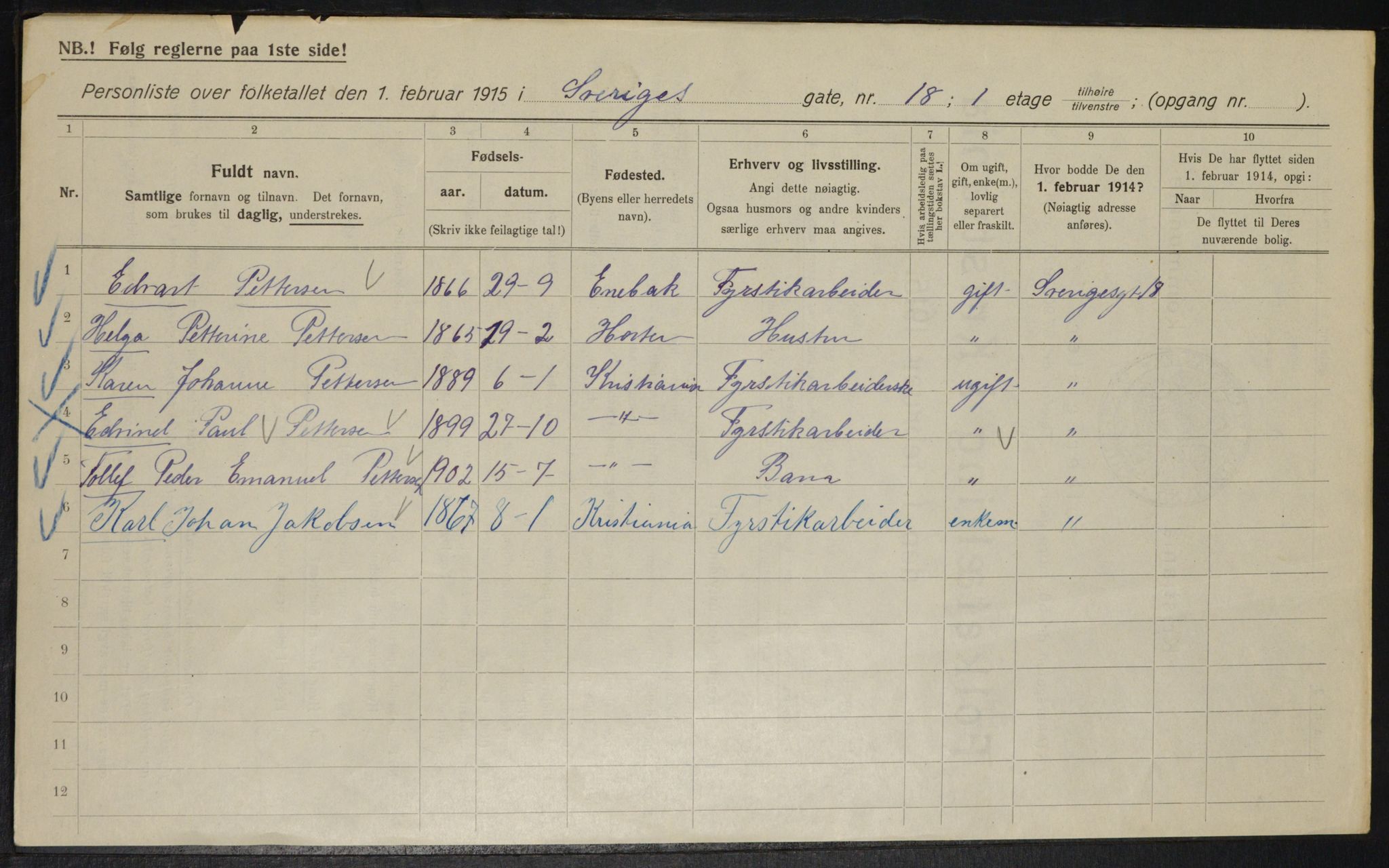 OBA, Municipal Census 1915 for Kristiania, 1915, p. 106201