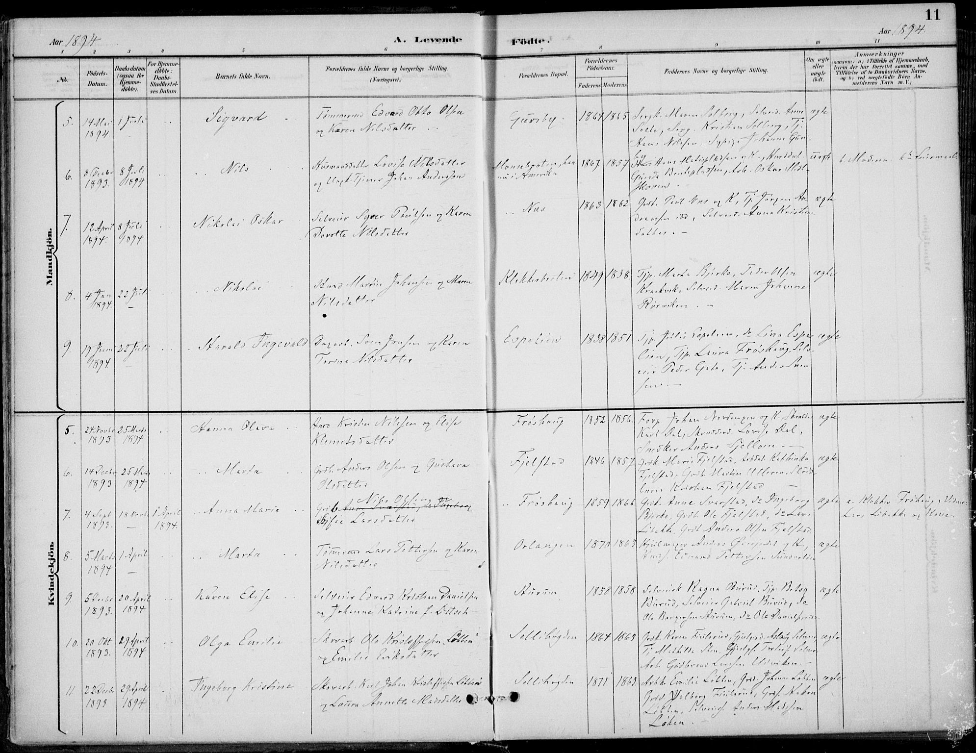Hole kirkebøker, SAKO/A-228/F/Fa/L0009: Parish register (official) no. I 9, 1892-1907, p. 11