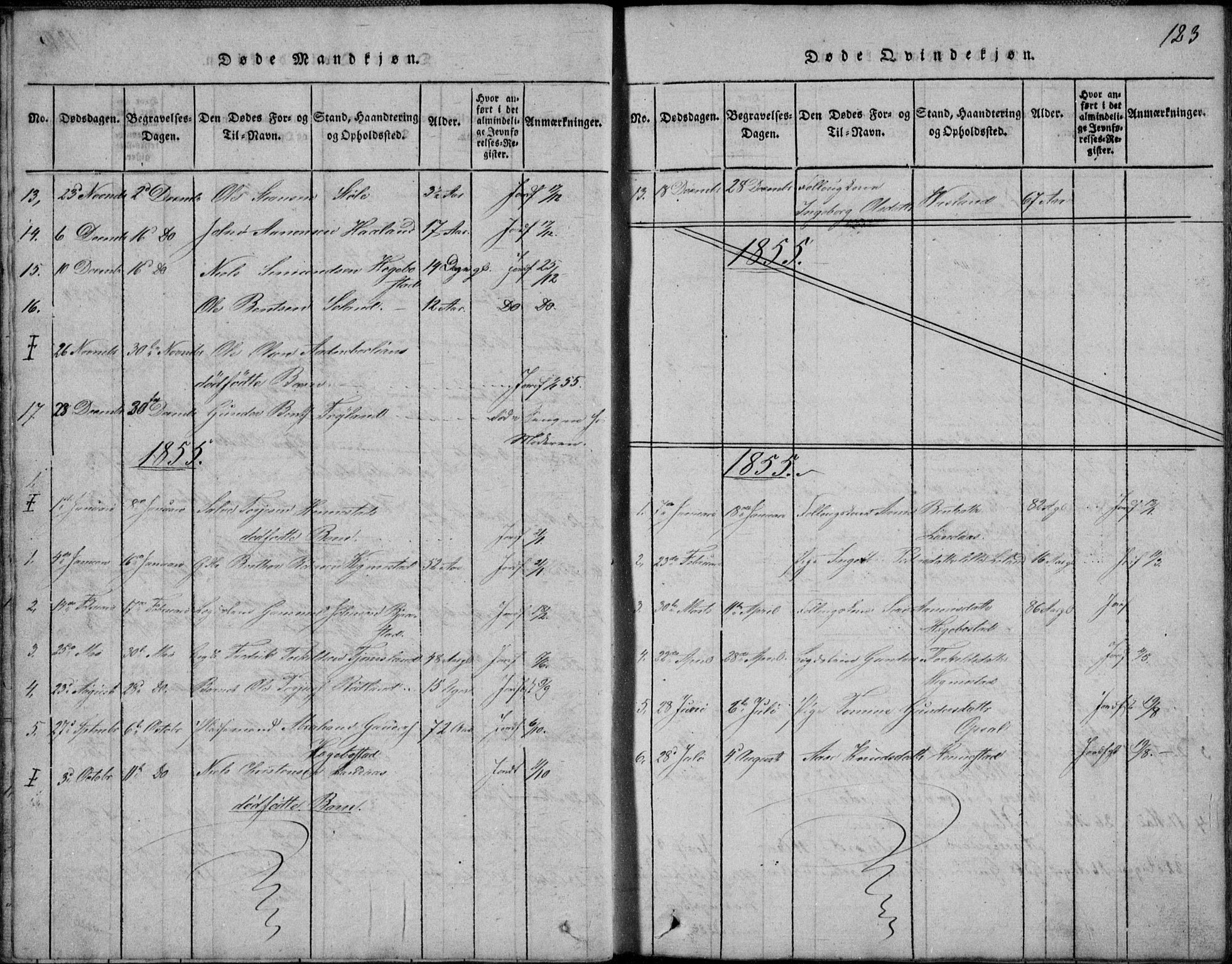 Nord-Audnedal sokneprestkontor, AV/SAK-1111-0032/F/Fb/Fbb/L0001: Parish register (copy) no. B 1, 1816-1858, p. 123