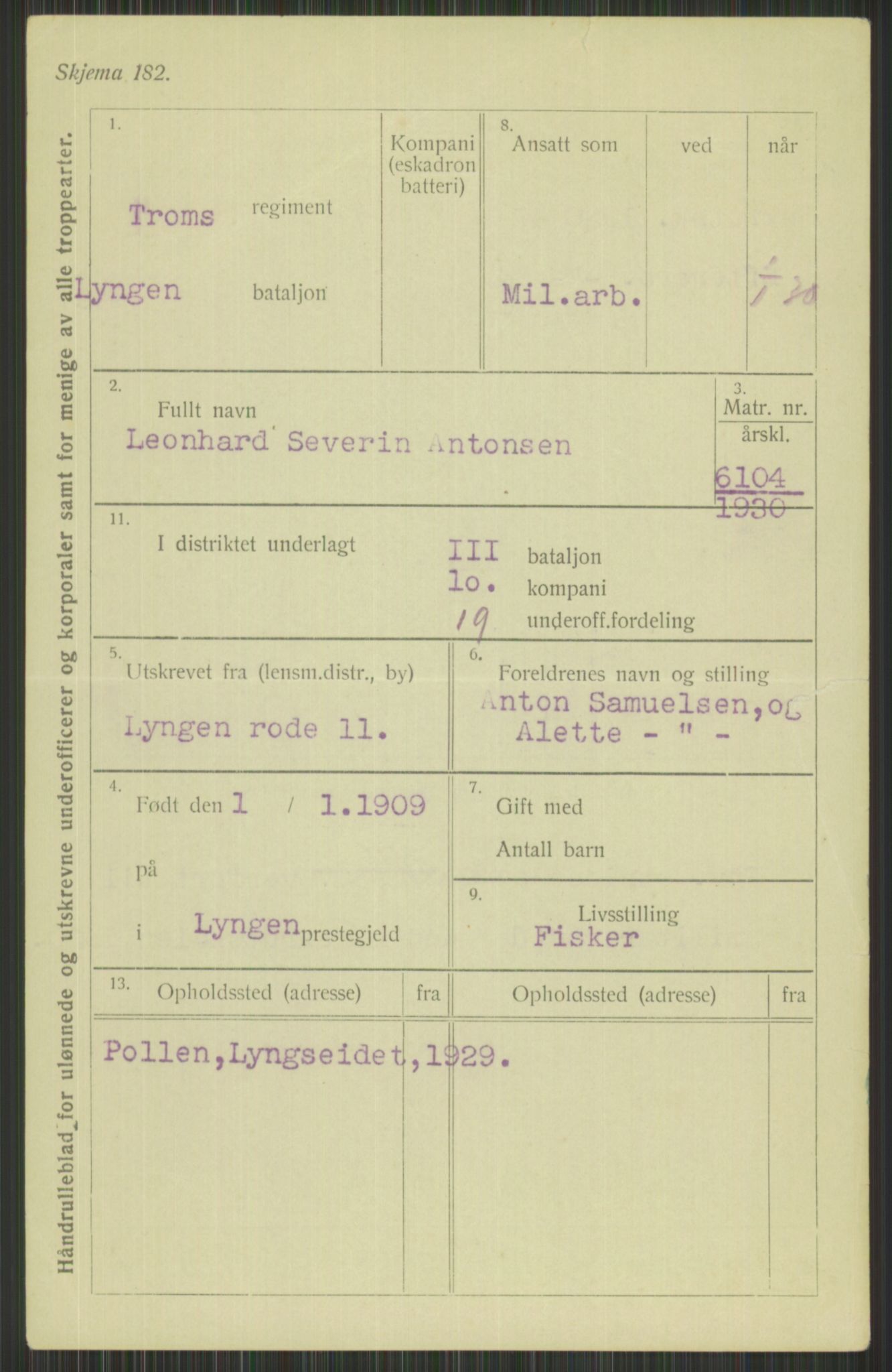 Forsvaret, Troms infanteriregiment nr. 16, AV/RA-RAFA-3146/P/Pa/L0014: Rulleblad for regimentets menige mannskaper, årsklasse 1930, 1930, p. 41