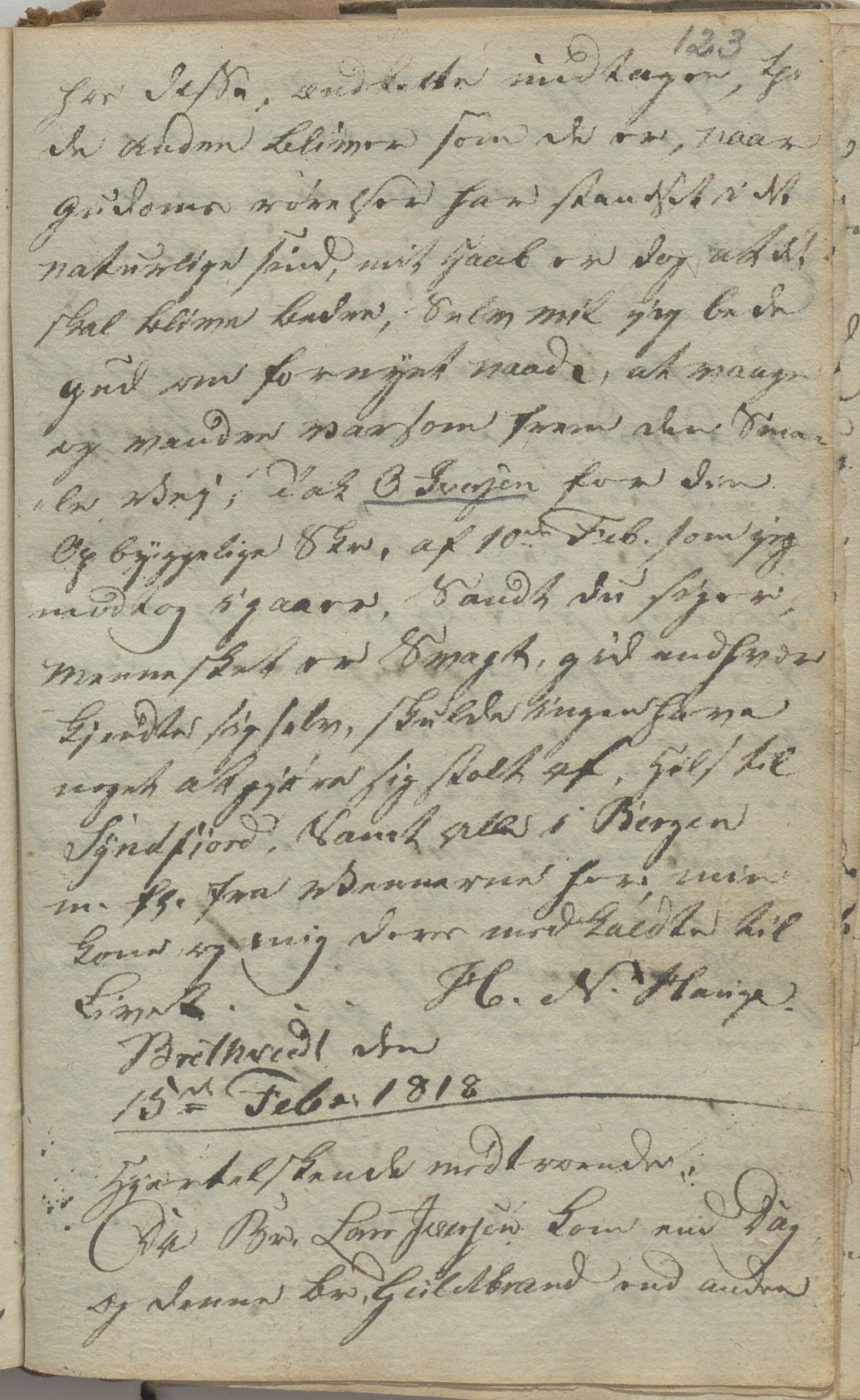 Heggtveitsamlingen, TMF/A-1007/H/L0049/0005: Kopibøker, brev, opptegnelser. / "Smaaland"- Bok tilhørt Ole Olsen Smaaland, 1815-1823, p. 123