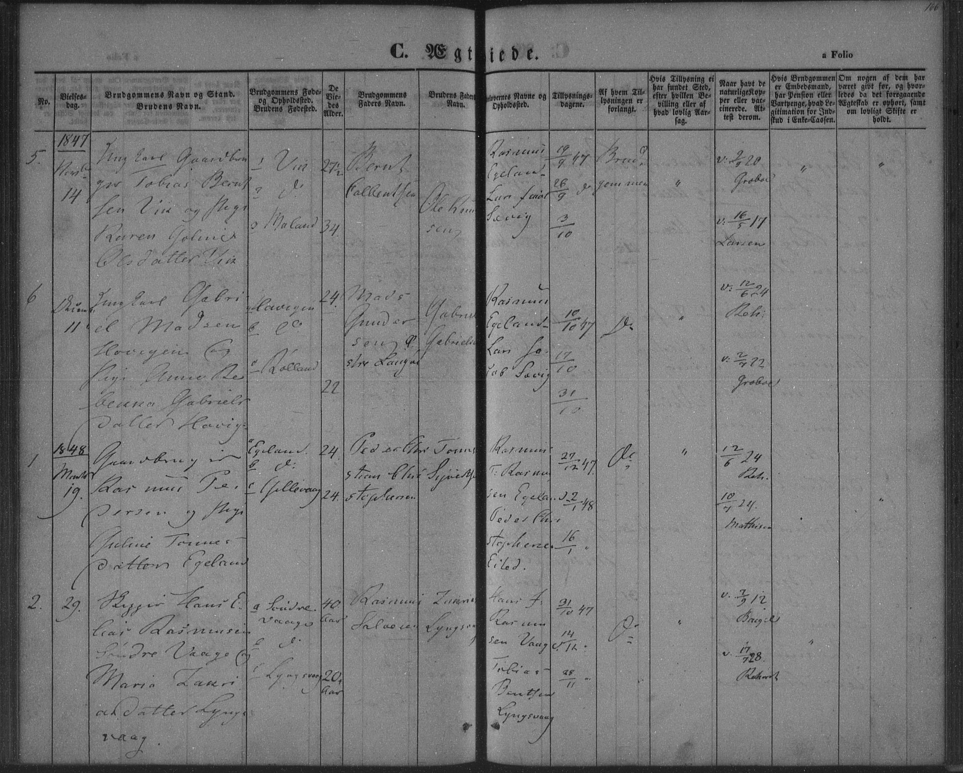 Herad sokneprestkontor, SAK/1111-0018/F/Fa/Fab/L0003: Parish register (official) no. A 3, 1844-1853, p. 166