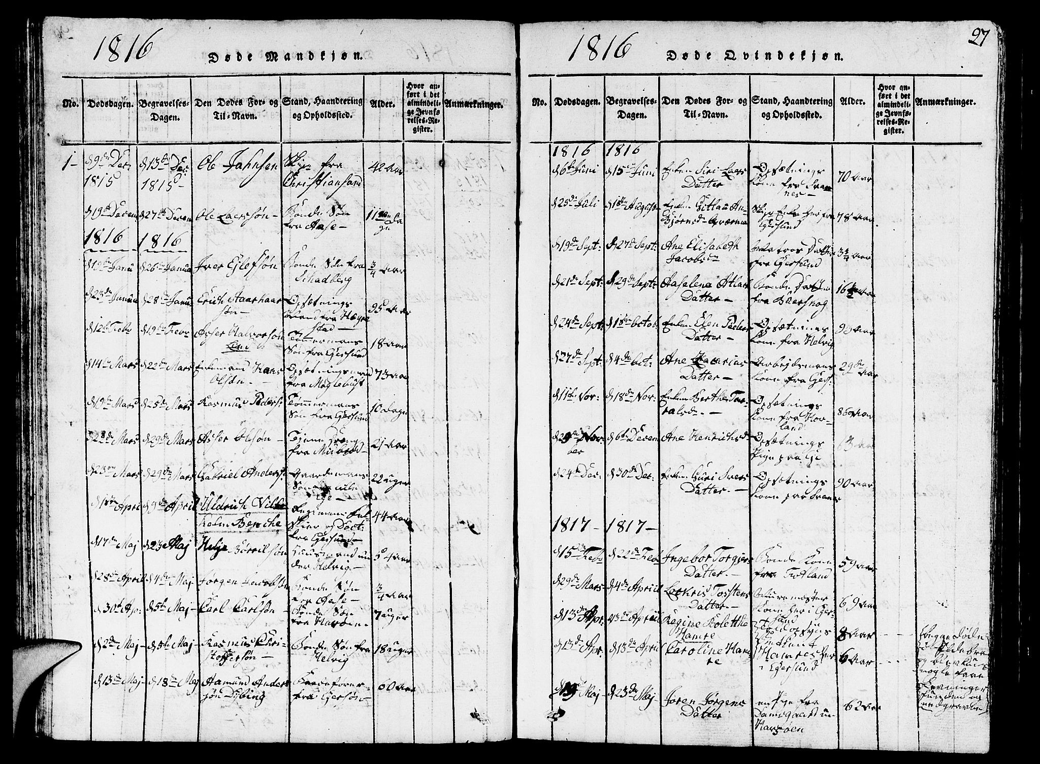 Eigersund sokneprestkontor, SAST/A-101807/S09/L0001: Parish register (copy) no. B 1, 1815-1827, p. 97