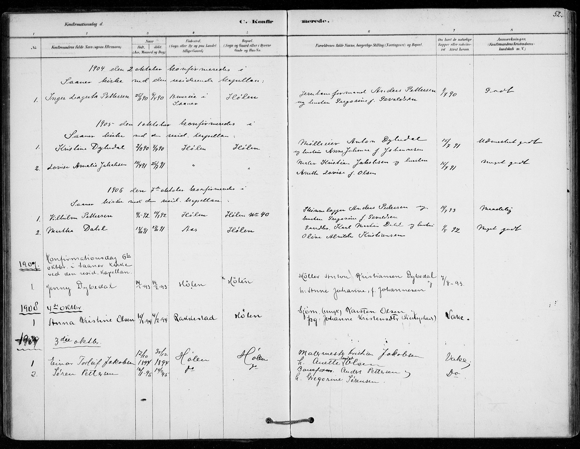 Vestby prestekontor Kirkebøker, AV/SAO-A-10893/F/Fe/L0001: Parish register (official) no. V 1, 1878-1931, p. 52