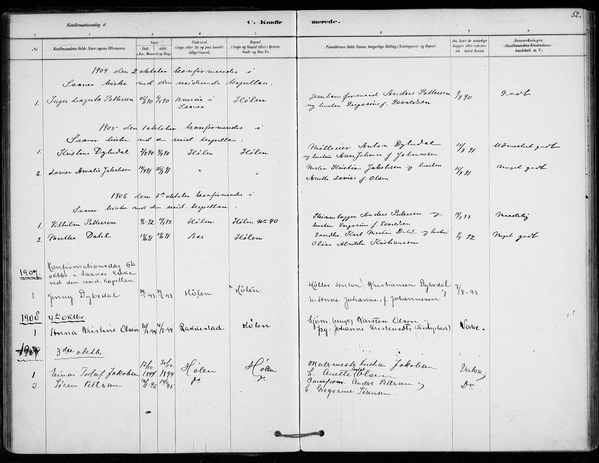 Vestby prestekontor Kirkebøker, SAO/A-10893/F/Fe/L0001: Parish register (official) no. V 1, 1878-1931, p. 52