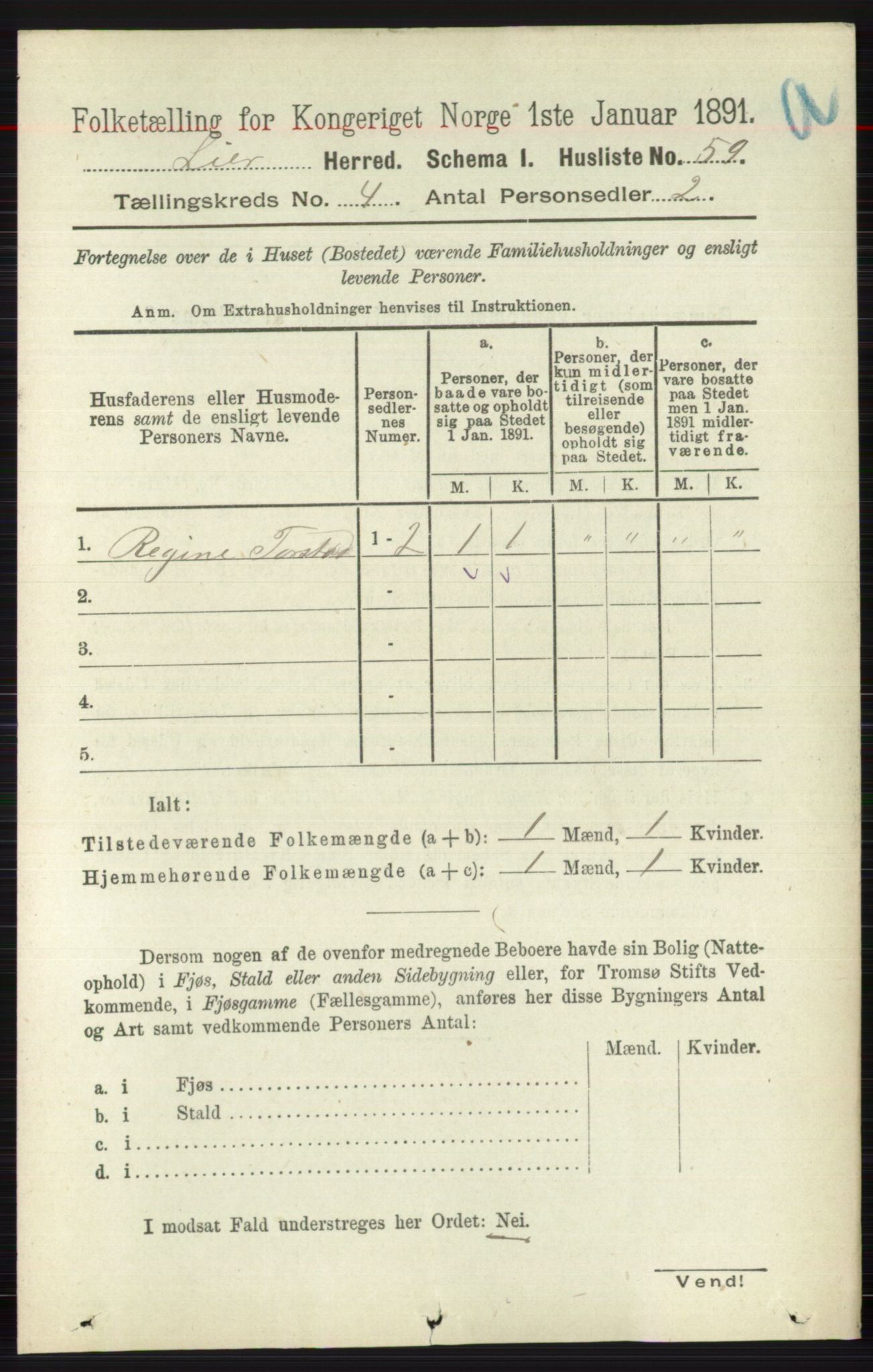 RA, 1891 census for 0626 Lier, 1891, p. 2865