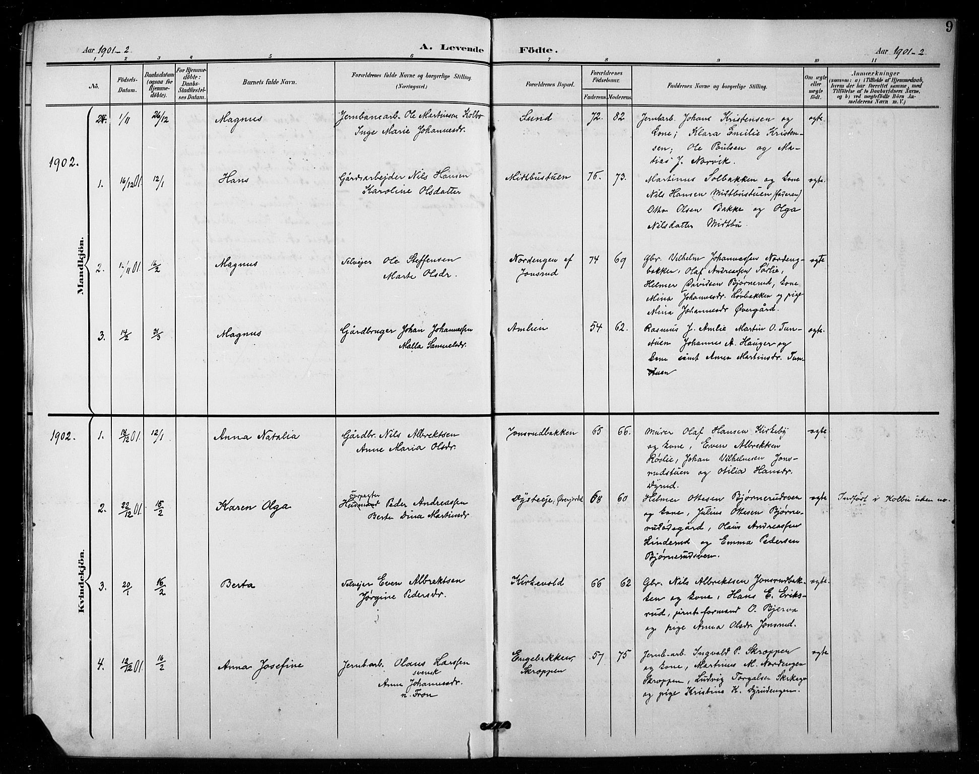 Vestre Toten prestekontor, SAH/PREST-108/H/Ha/Hab/L0016: Parish register (copy) no. 16, 1901-1915, p. 9