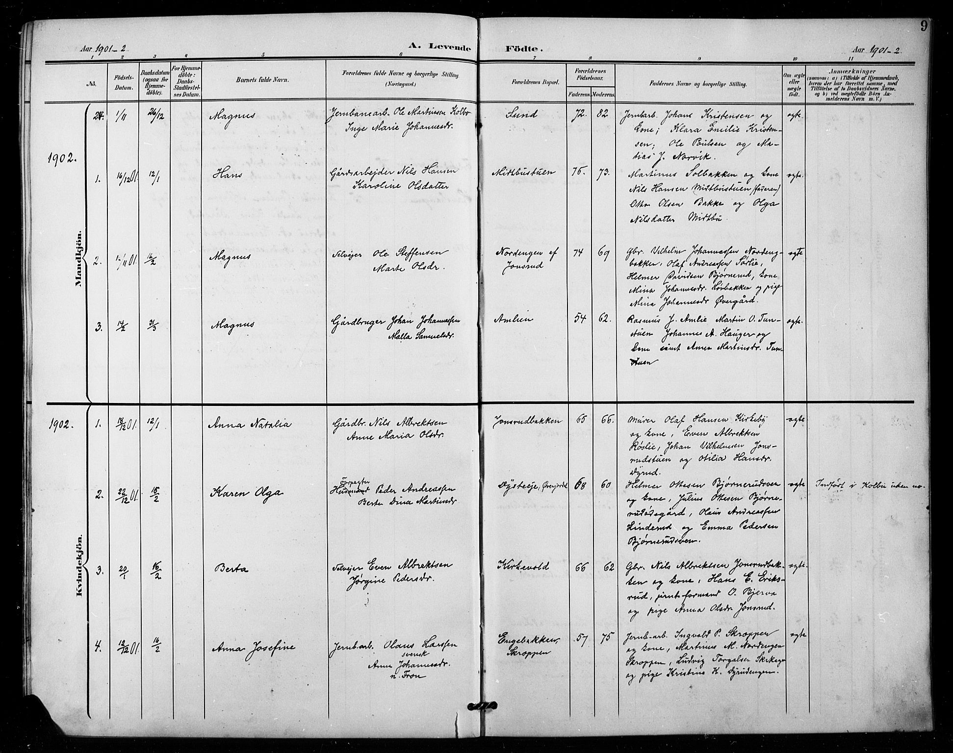Vestre Toten prestekontor, AV/SAH-PREST-108/H/Ha/Hab/L0016: Parish register (copy) no. 16, 1901-1915, p. 9