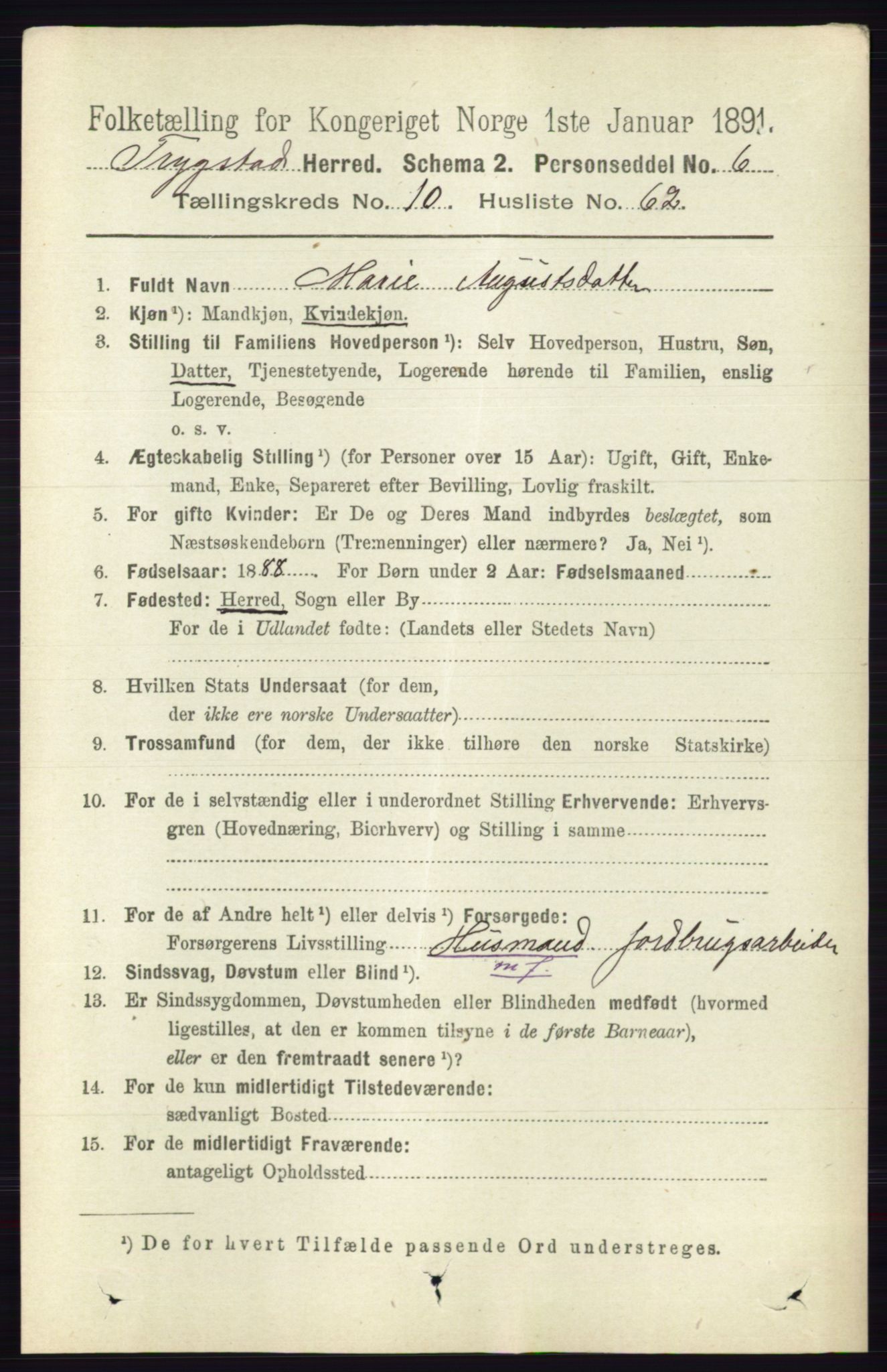 RA, 1891 Census for 0122 Trøgstad, 1891, p. 4642